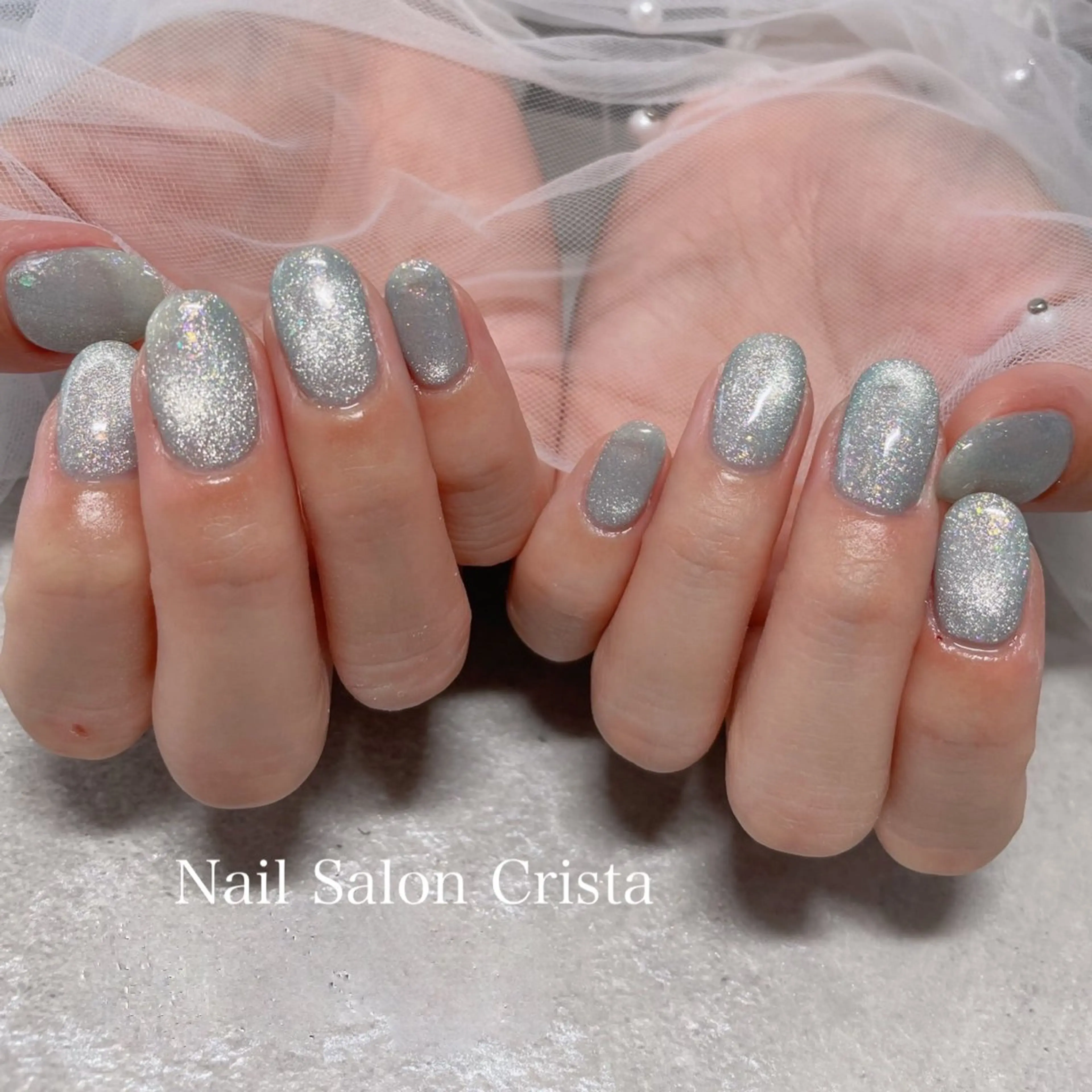ネイル ジェルネイル マグネットネイル パラジェル シルバー ハンドネイル CRISTA所属・CRISTA MOMOのネイルデザイン