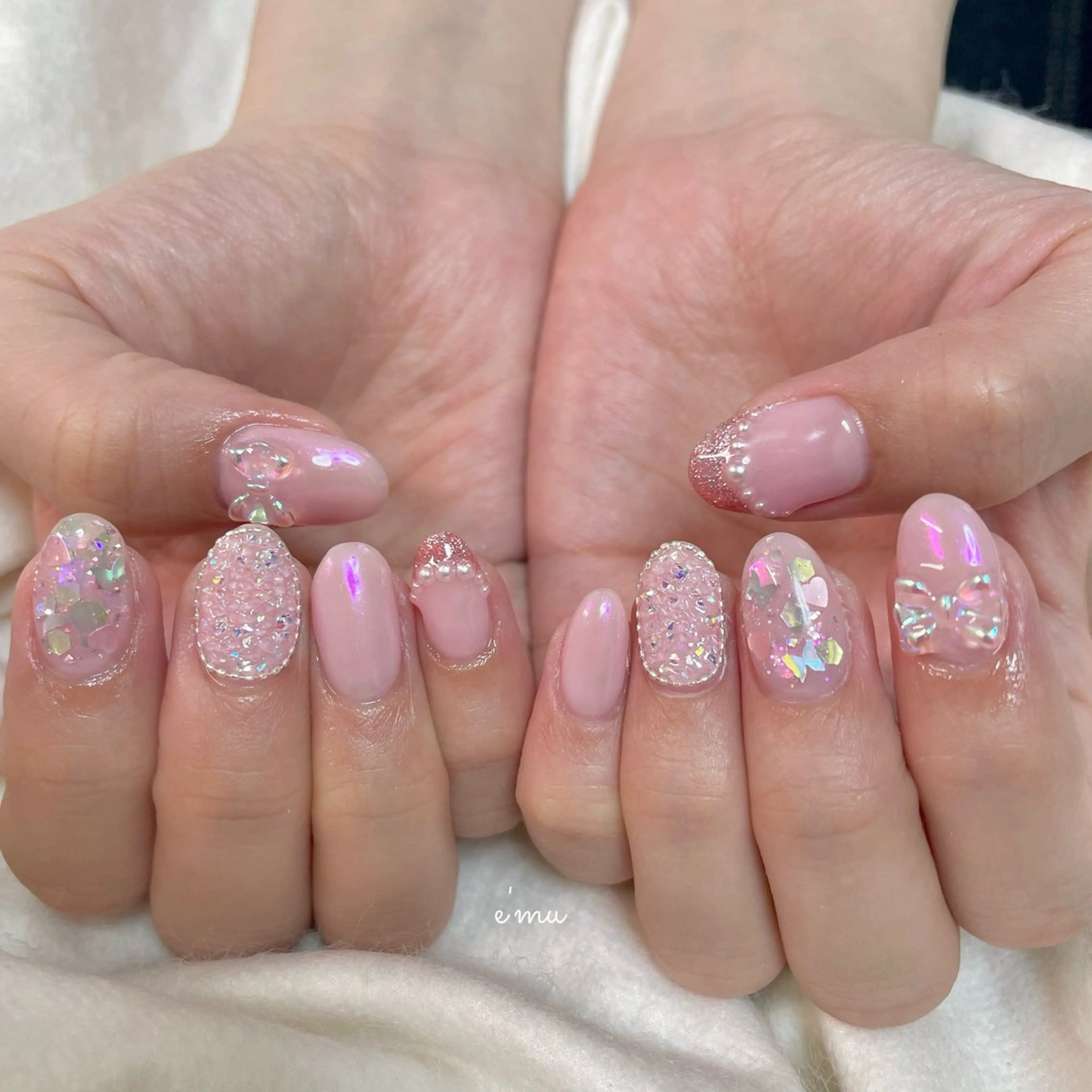 ネイル ガーリー ピンク ハンドネイル nail salon e'mu💐のネイルデザイン