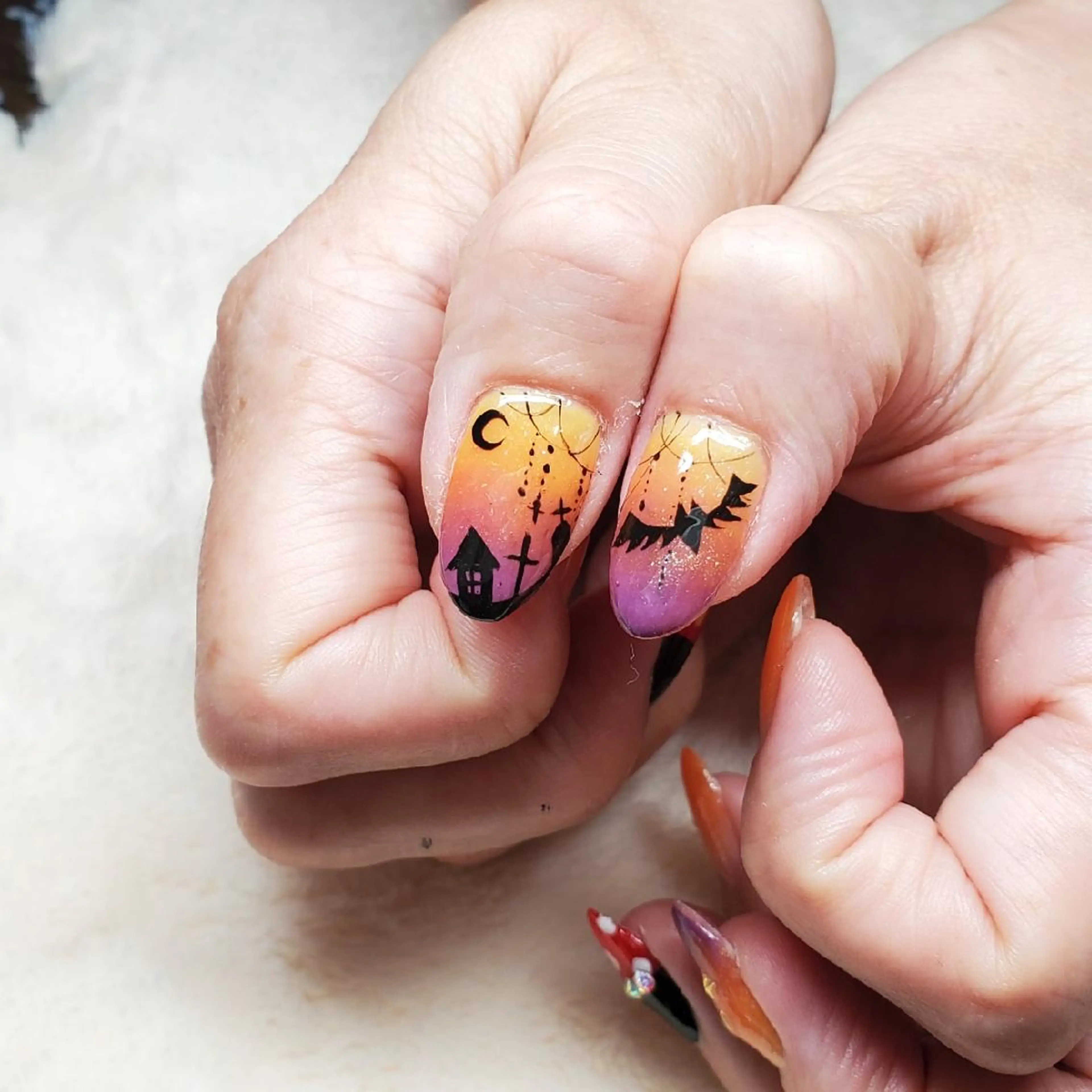 ネイル アートネイル ジェルネイル ハロウィン オレンジ おで@ oderi_nailのネイルデザイン