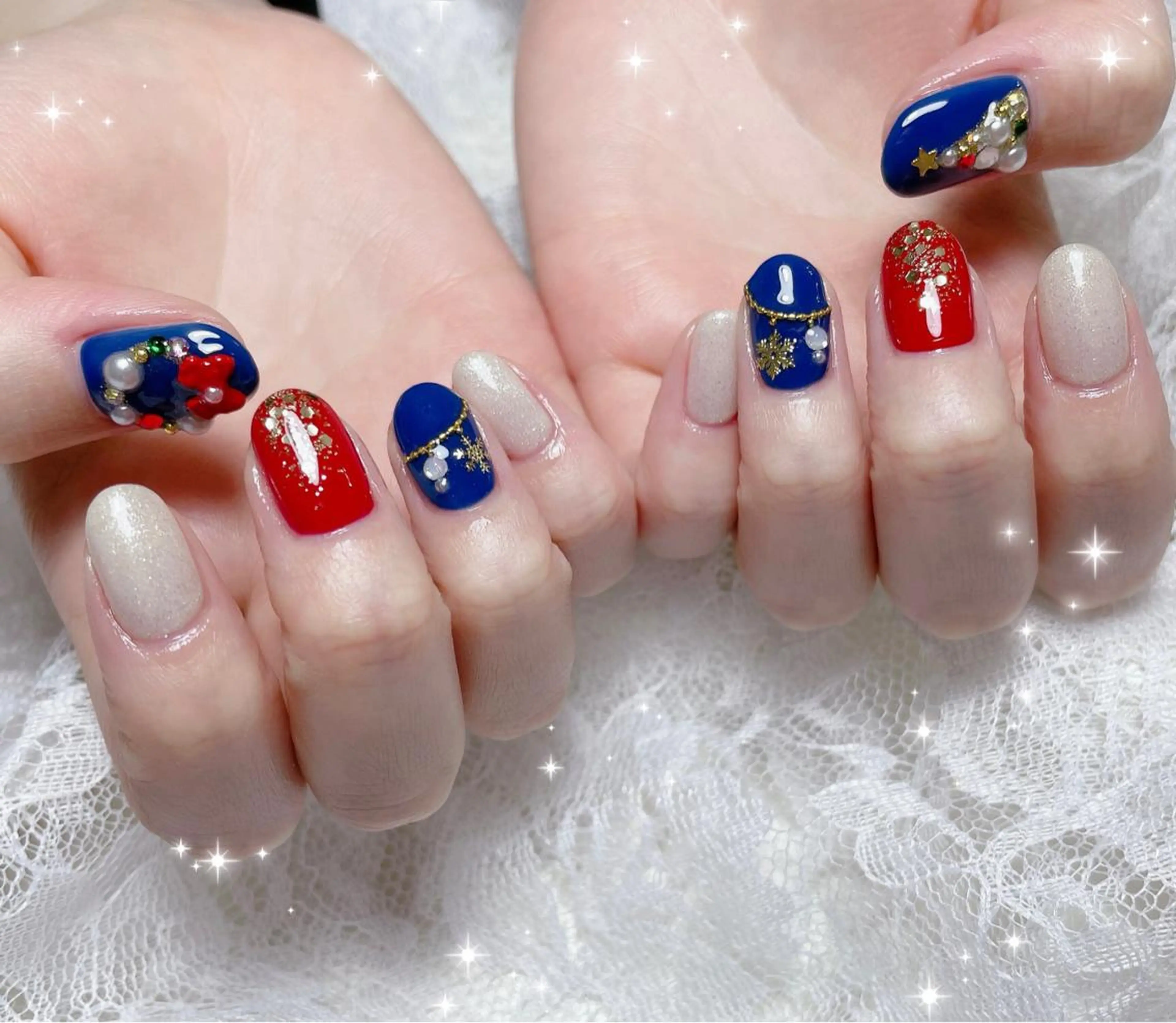 ネイル 冬ネイル クリスマス ハンドネイル FLARE NAIL フレアネイルのネイルデザイン