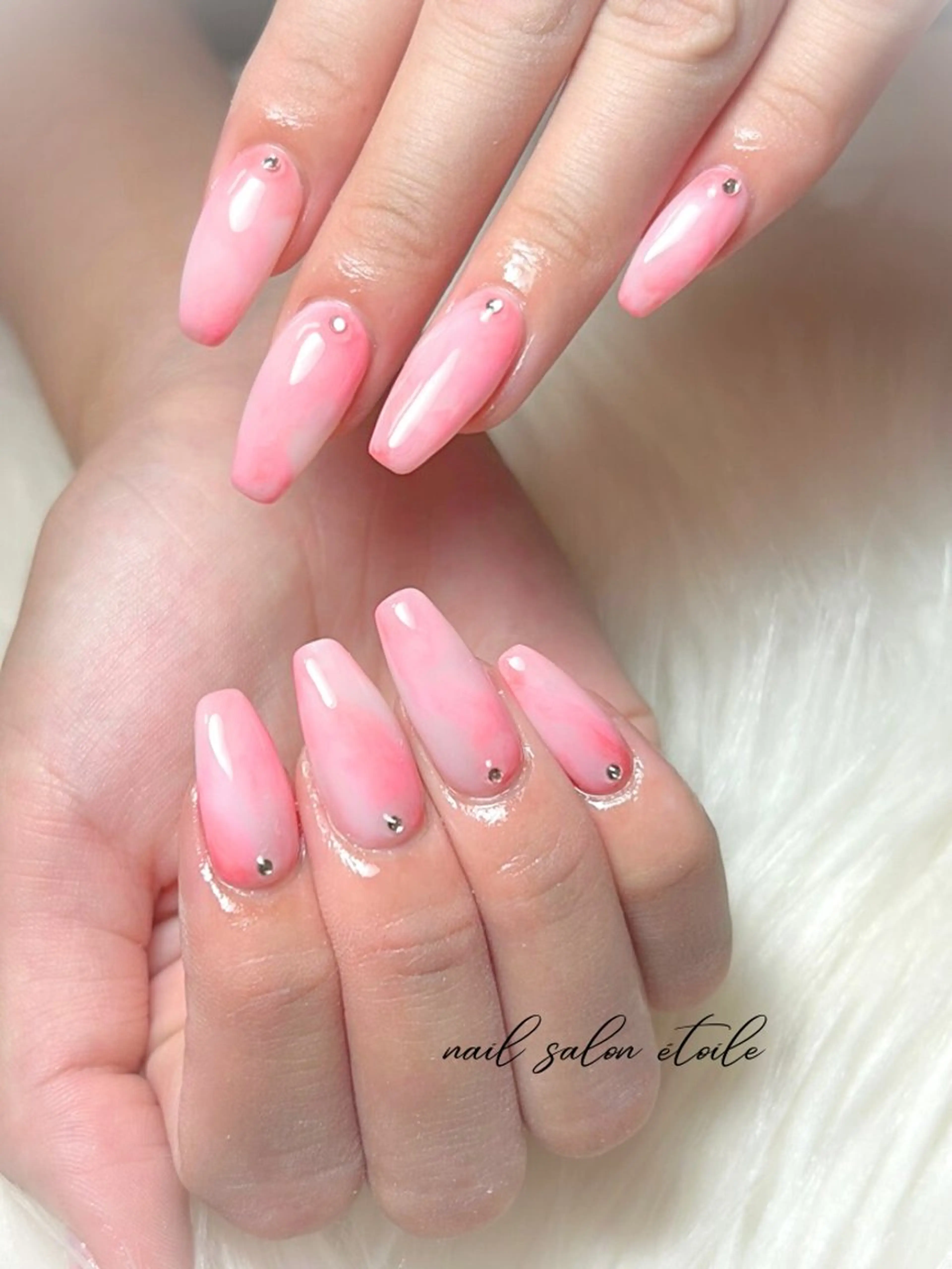 ネイル ロングネイル 大理石ネイル(マーブル) ニュアンスネイル ピンク ホワイト ハンドネイル nail salon étoileのネイルデザイン