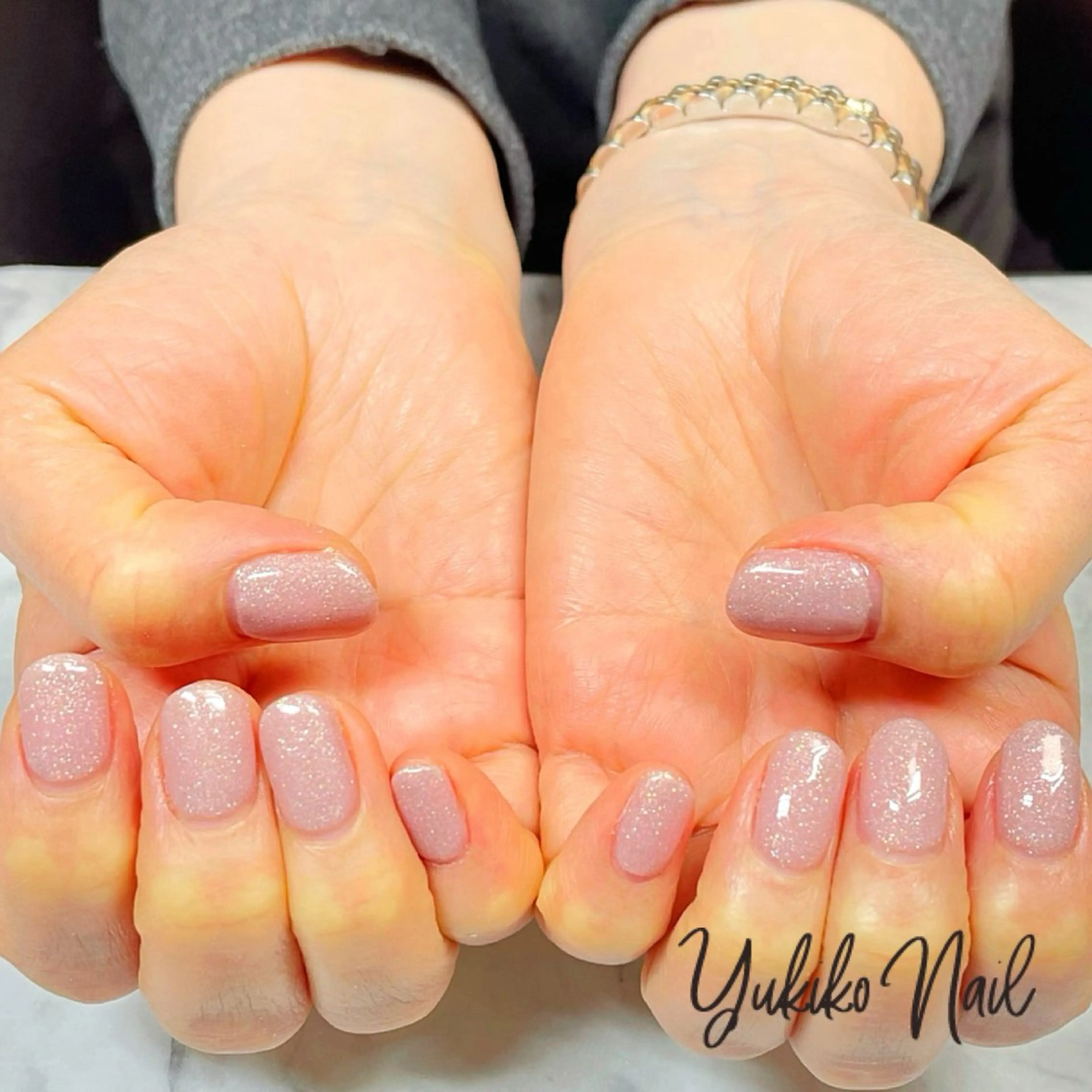 ネイル 桜ネイル キラキラネイル ラメ(グリッター) オフィスネイル ワンカラーネイル ハンドネイル ユキコ ネイルのネイルデザイン