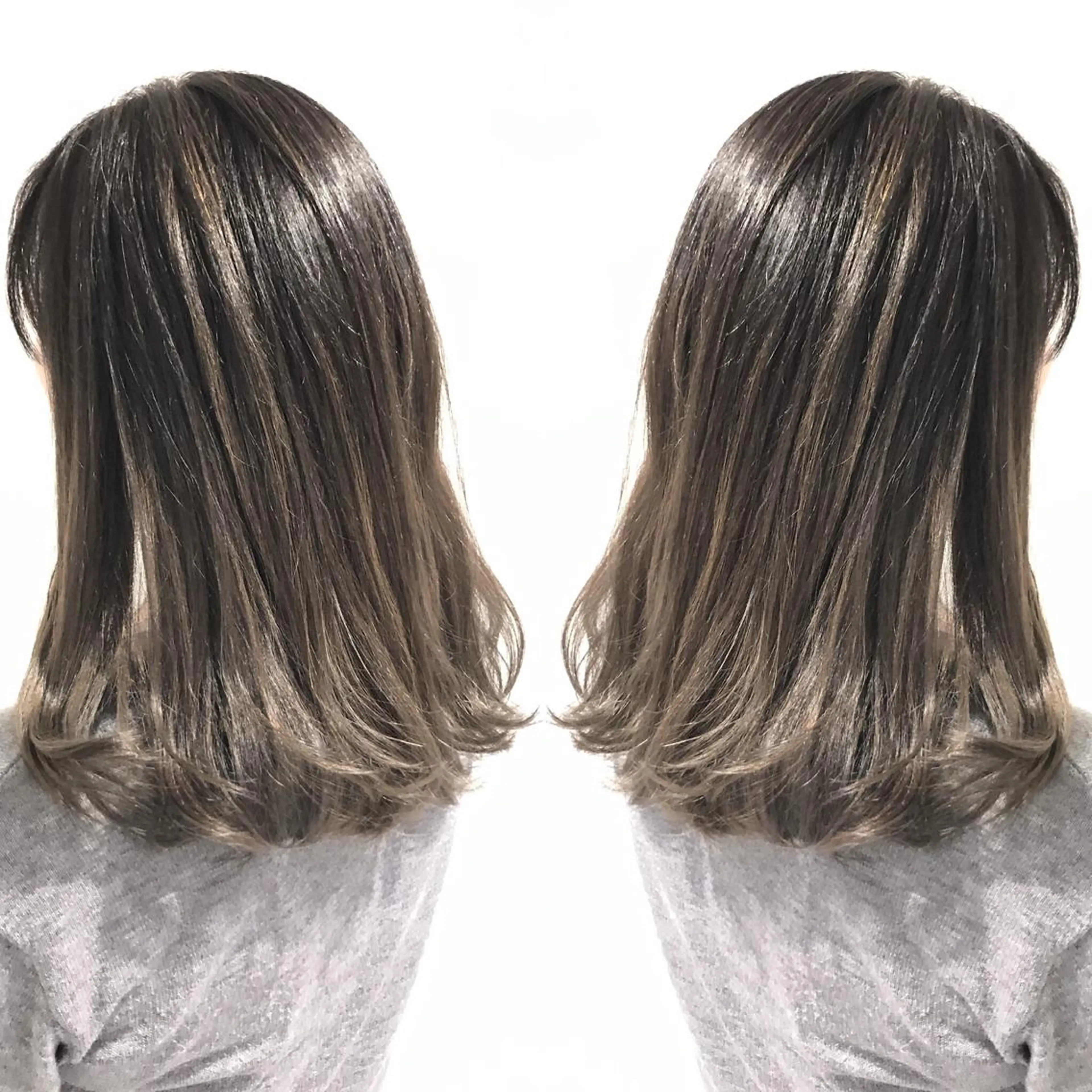 セミロング カラー バレイヤージュ グレージュ レイヤーカット カット ヘアカラー トリートメント ショートヘア💫 ハイトーン西田拓馬のヘアスタイル