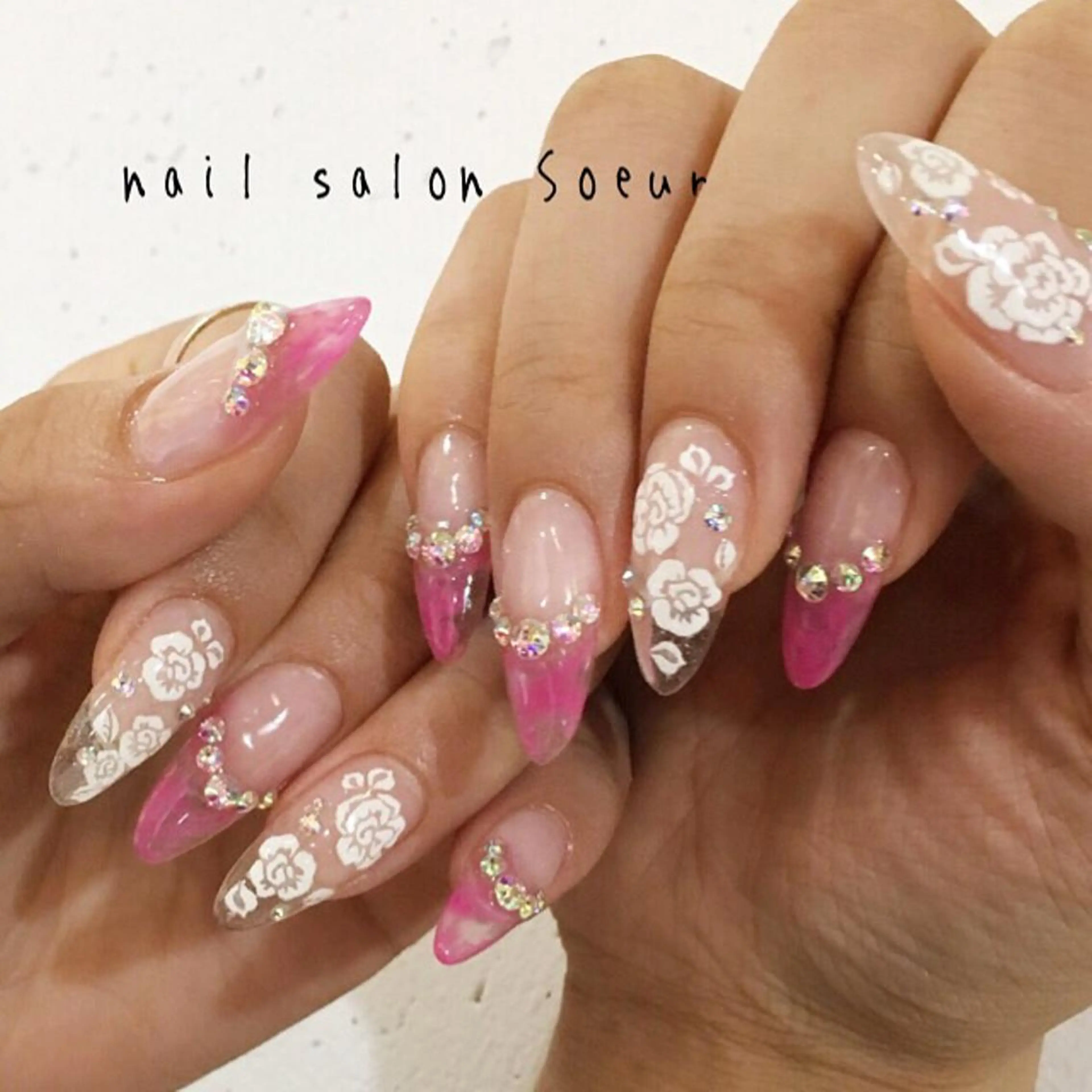 ネイル 大理石ネイル(マーブル) 持ち込み ピンク スカルプネイル ハンドネイル nail salon Soeurのネイルデザイン