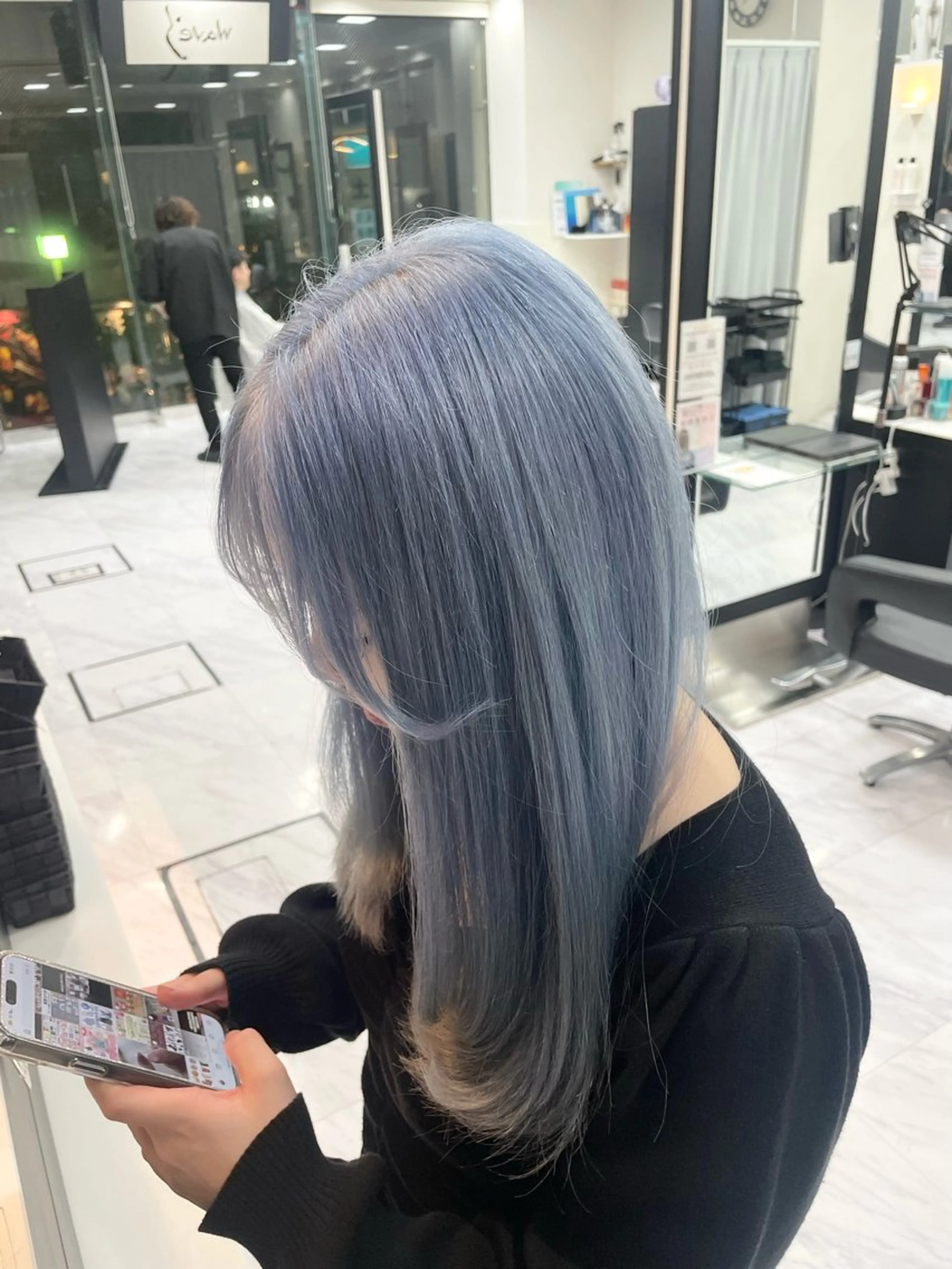 ロング カラー ブルーカラー 🐥くまがい💛 ダブルカラー／パーマのヘアスタイル