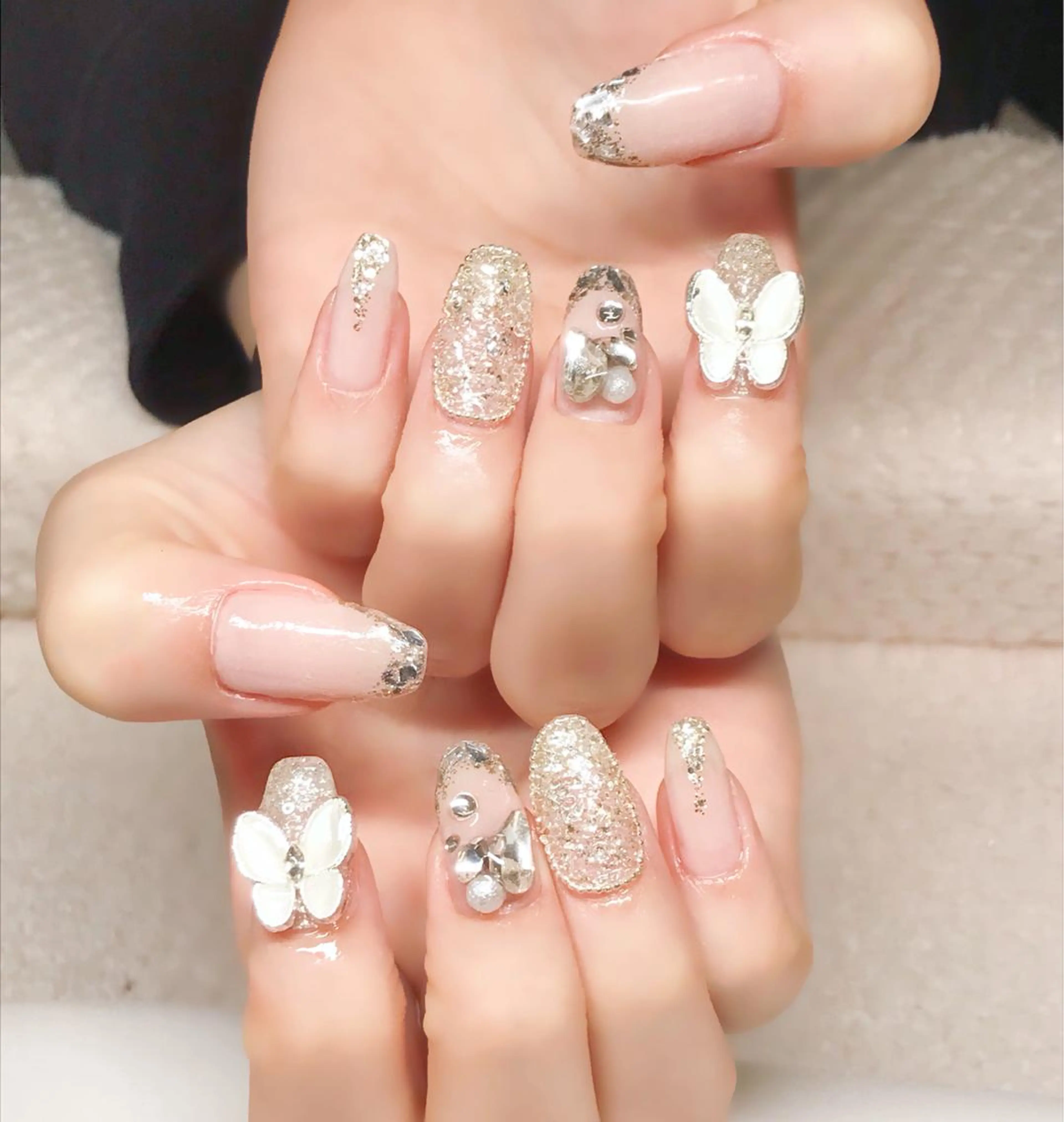 ネイル フレンチネイル ジェルネイル ガラスフレンチ キラキラネイル 韓国ネイル Nyanco Nailのネイルデザイン