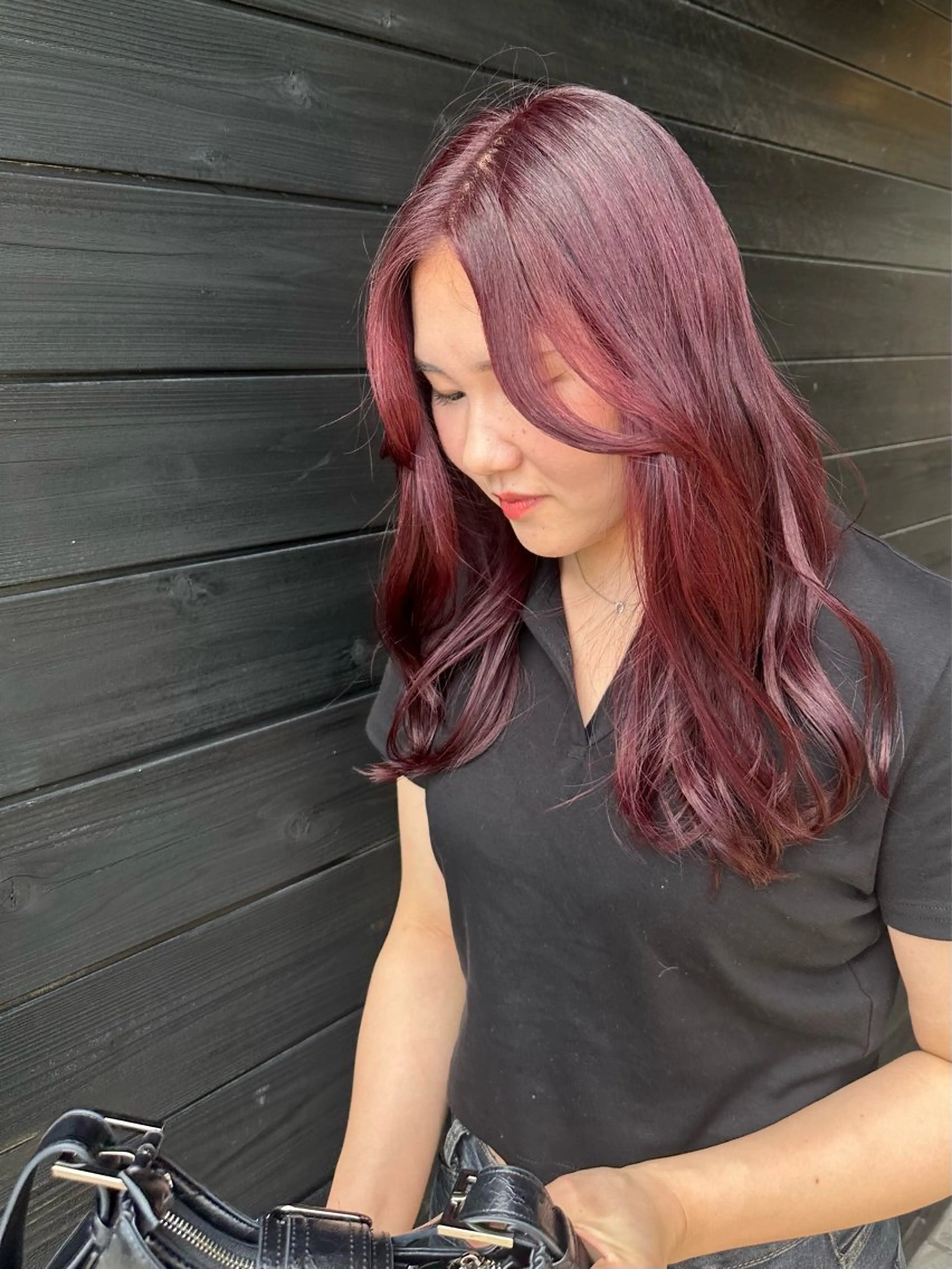 ロング カラー ブリーチ ブラウンカラー ブリーチなしカラー レッドカラー レッドブラウン 大羽 晴日のヘアスタイル