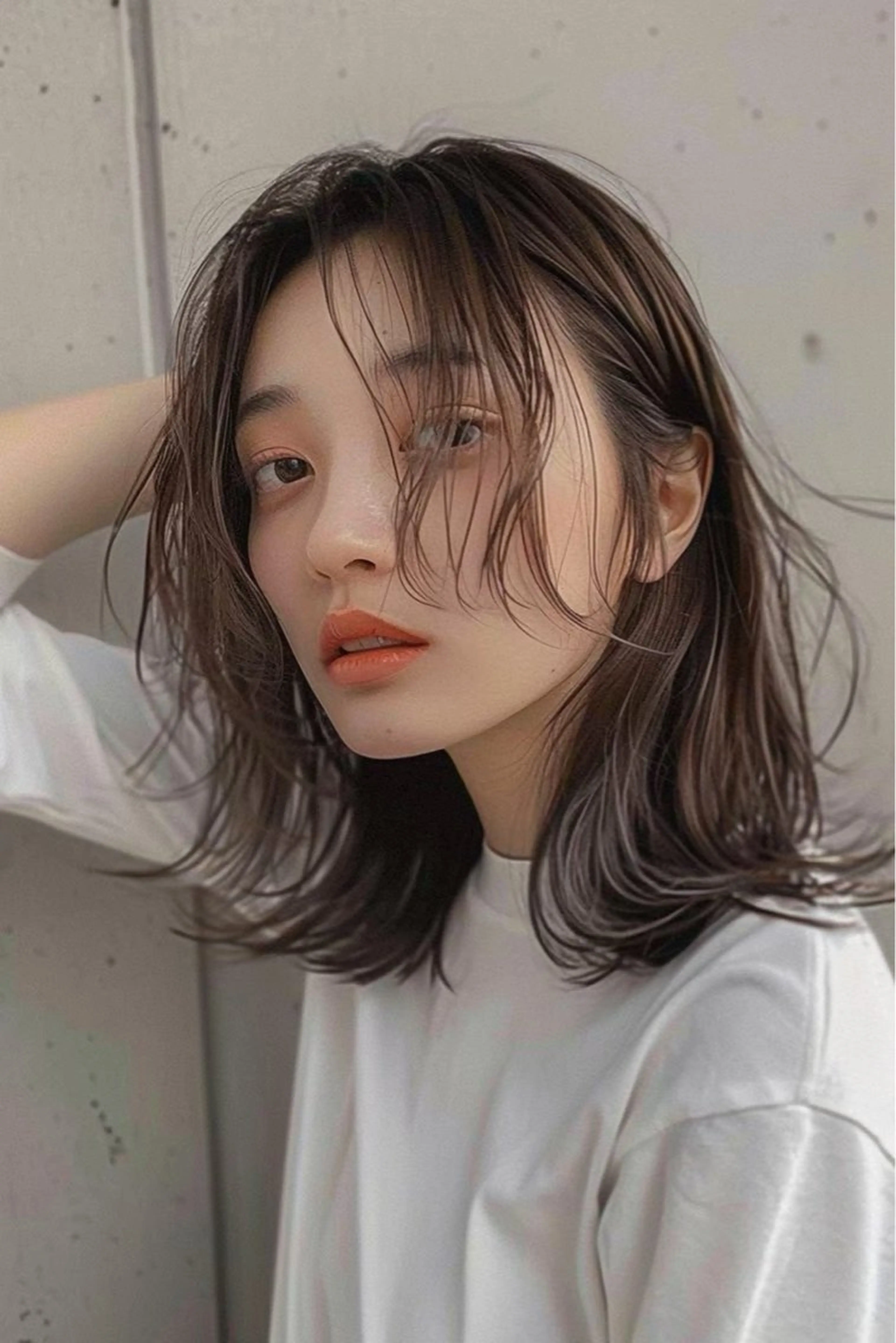 ミディアム カット ヘアカラー トリートメント 最新ケアカラー 髪質改善YUTOのヘアスタイル