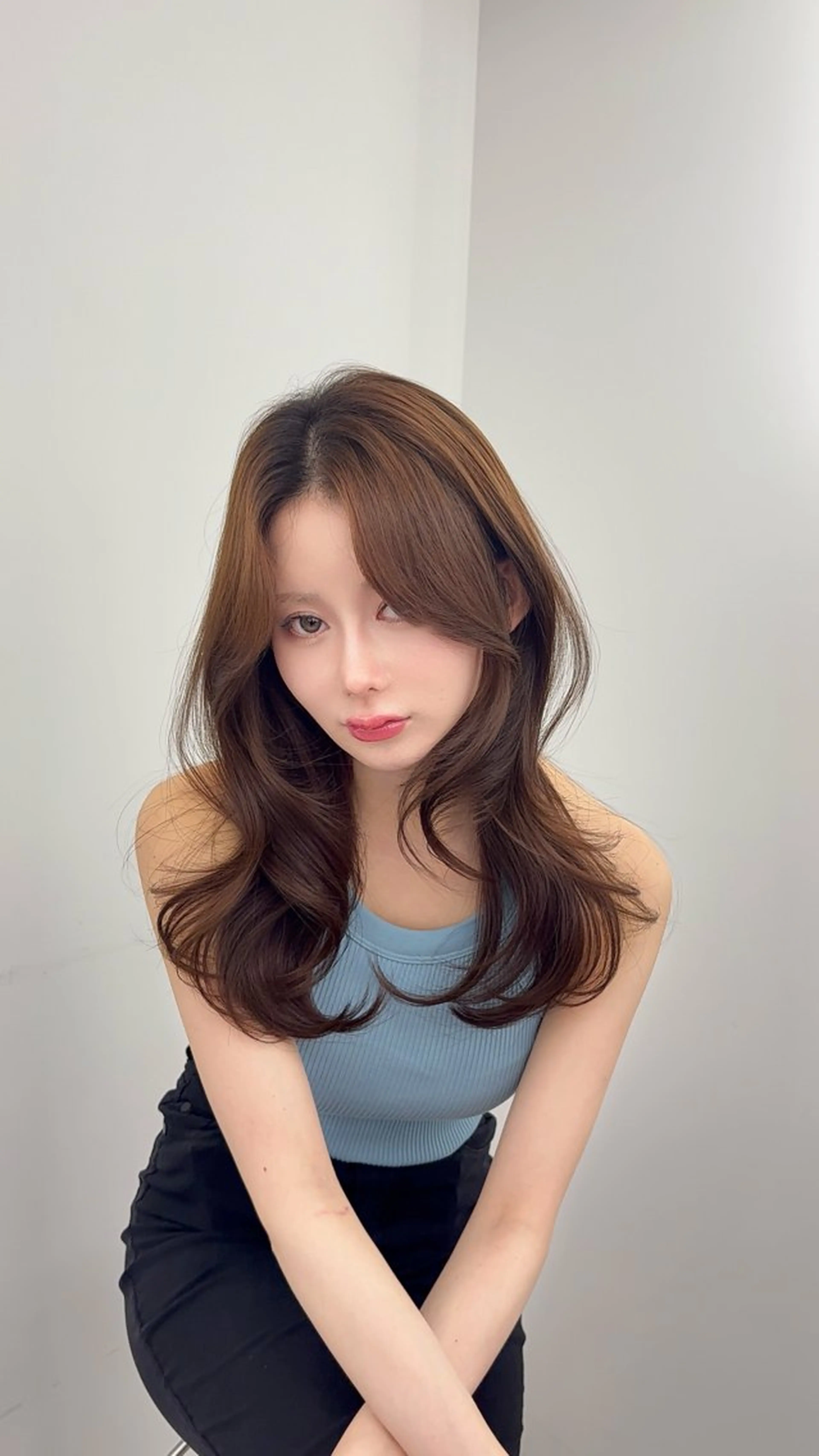 ロング カラー 小顔カット カット ヘアカラー トリートメント 韓国ヘア/レイヤー/ 顔まわり足立遥奈のヘアスタイル