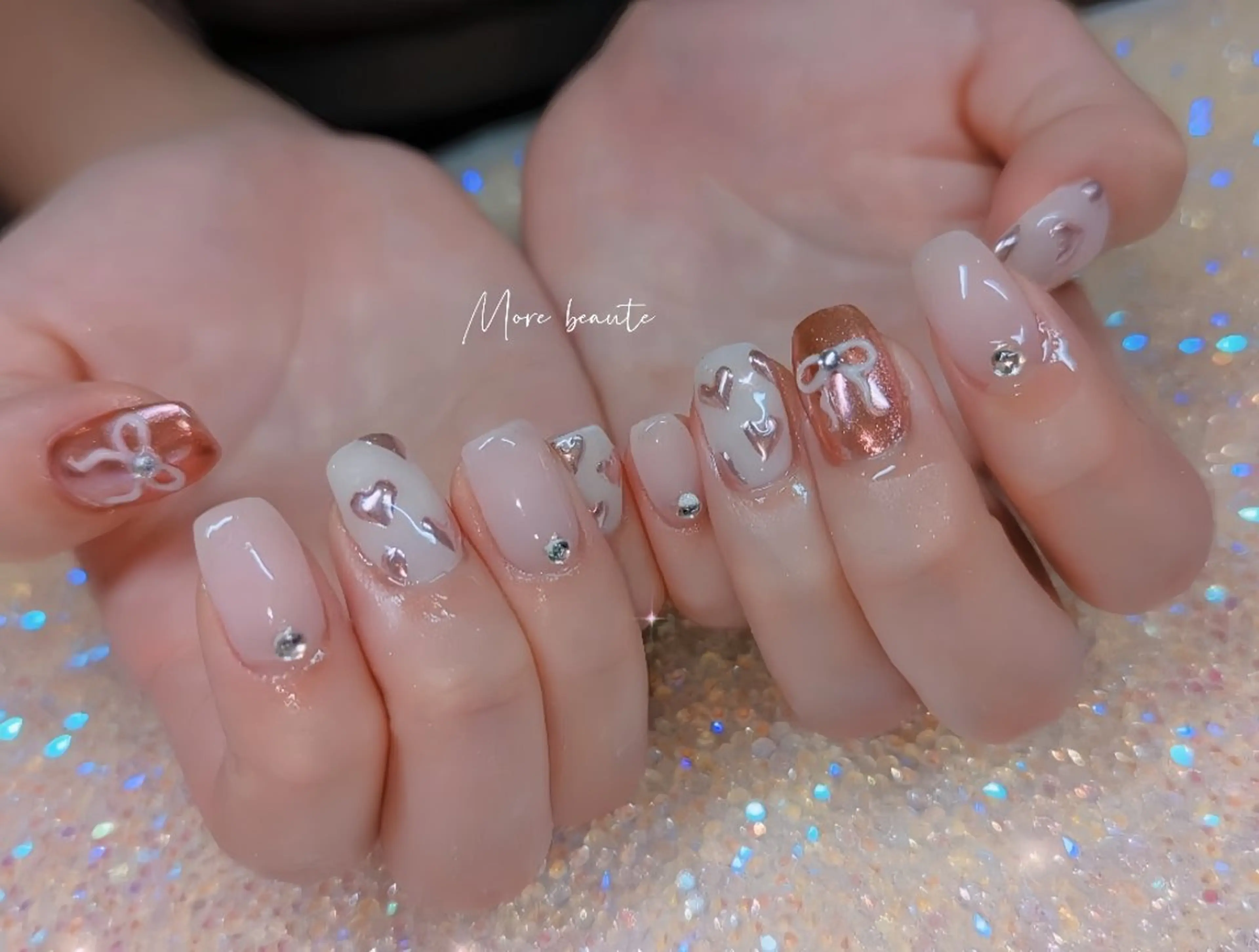 ネイル アートネイル ジェルネイル ハート 韓国ネイル マグネットネイル ハンドネイル I LOVE ME  NAIL.｡.:*♡のネイルデザイン