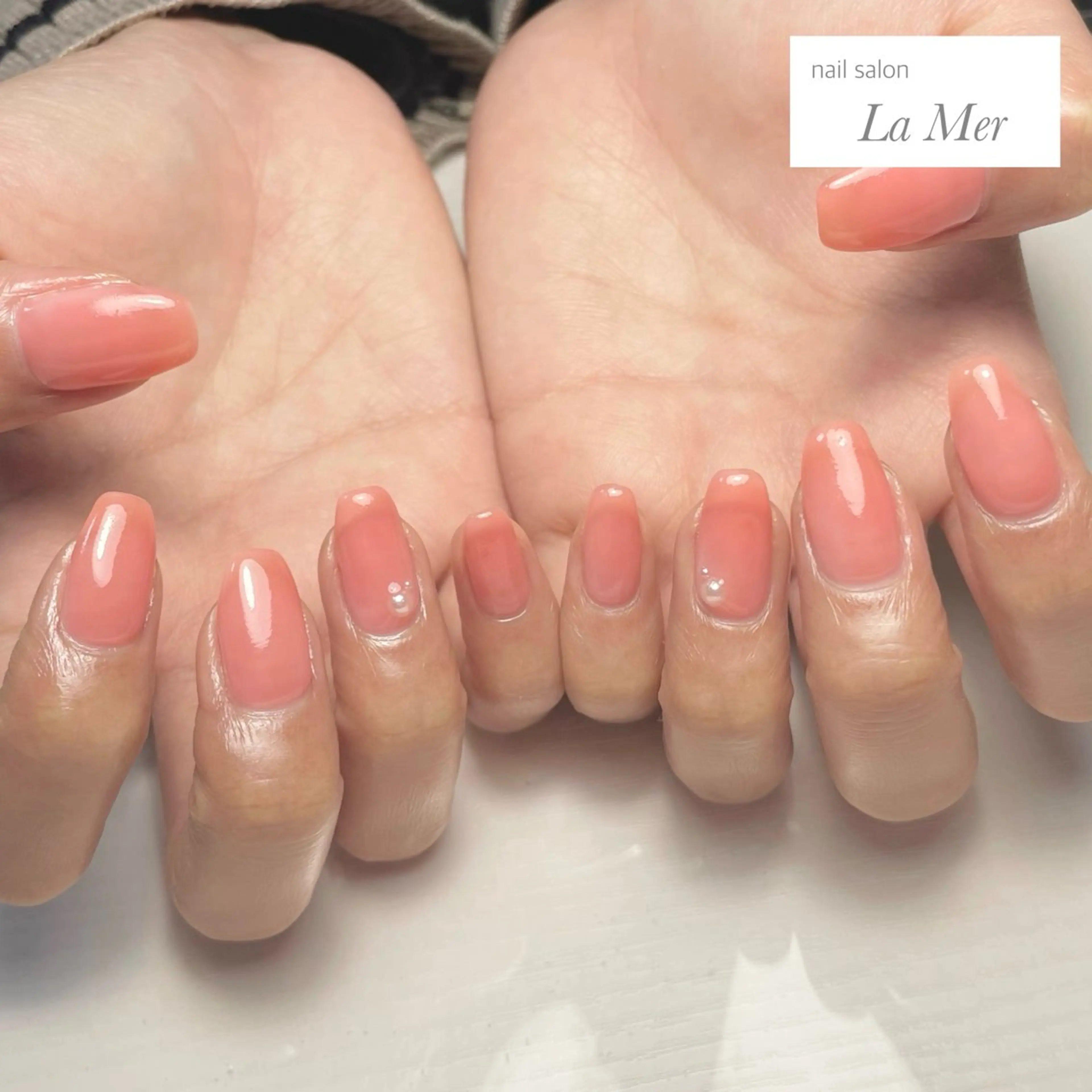 ネイル オフィスネイル ワンカラーネイル オレンジ ピンク シンプルネイル ハンドネイル nailsalon La Merのネイルデザイン