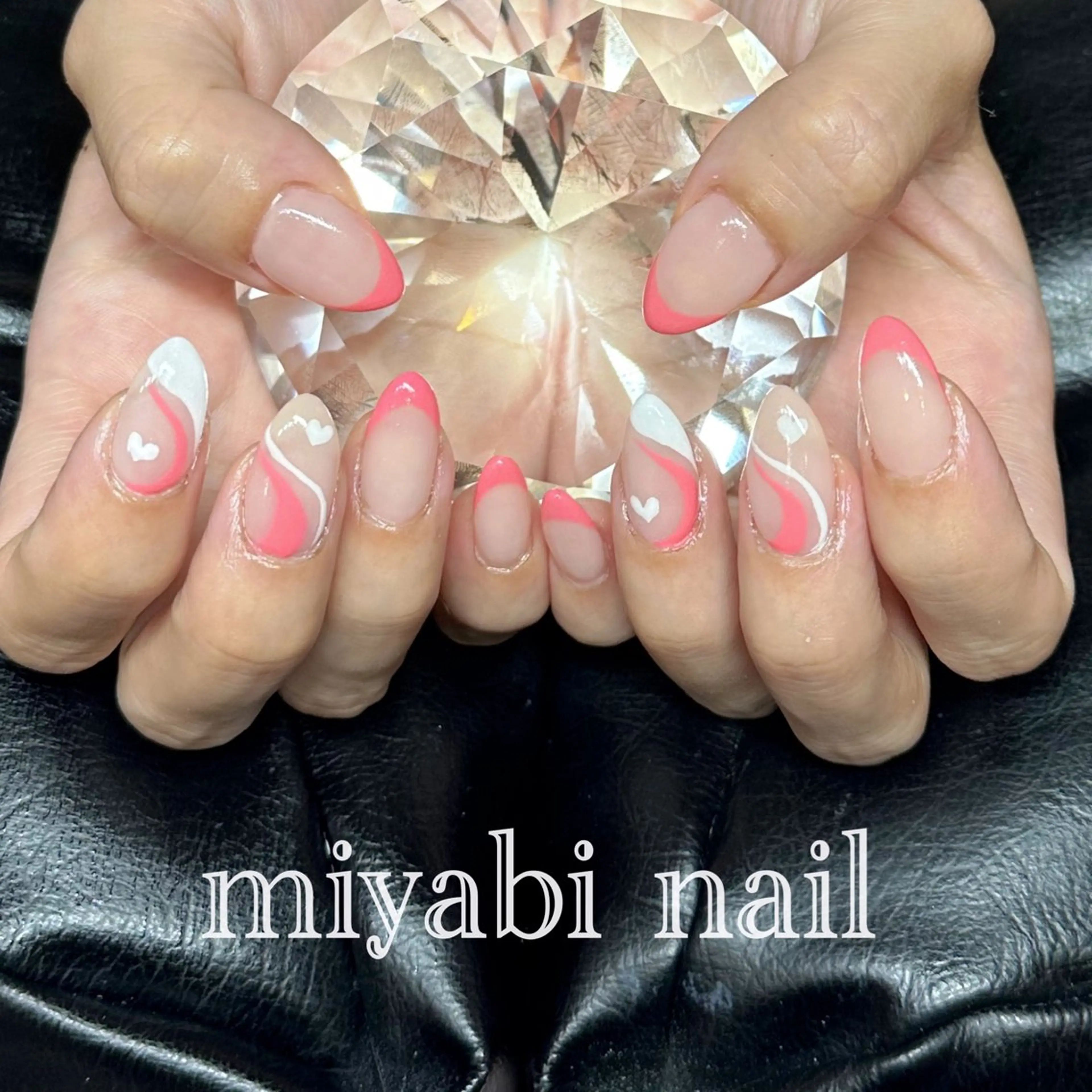 ネイル アートネイル フレンチネイル ジェルネイル ハート 持ち込み ハンドネイル miyabi nail 桂川駅近くのネイルデザイン