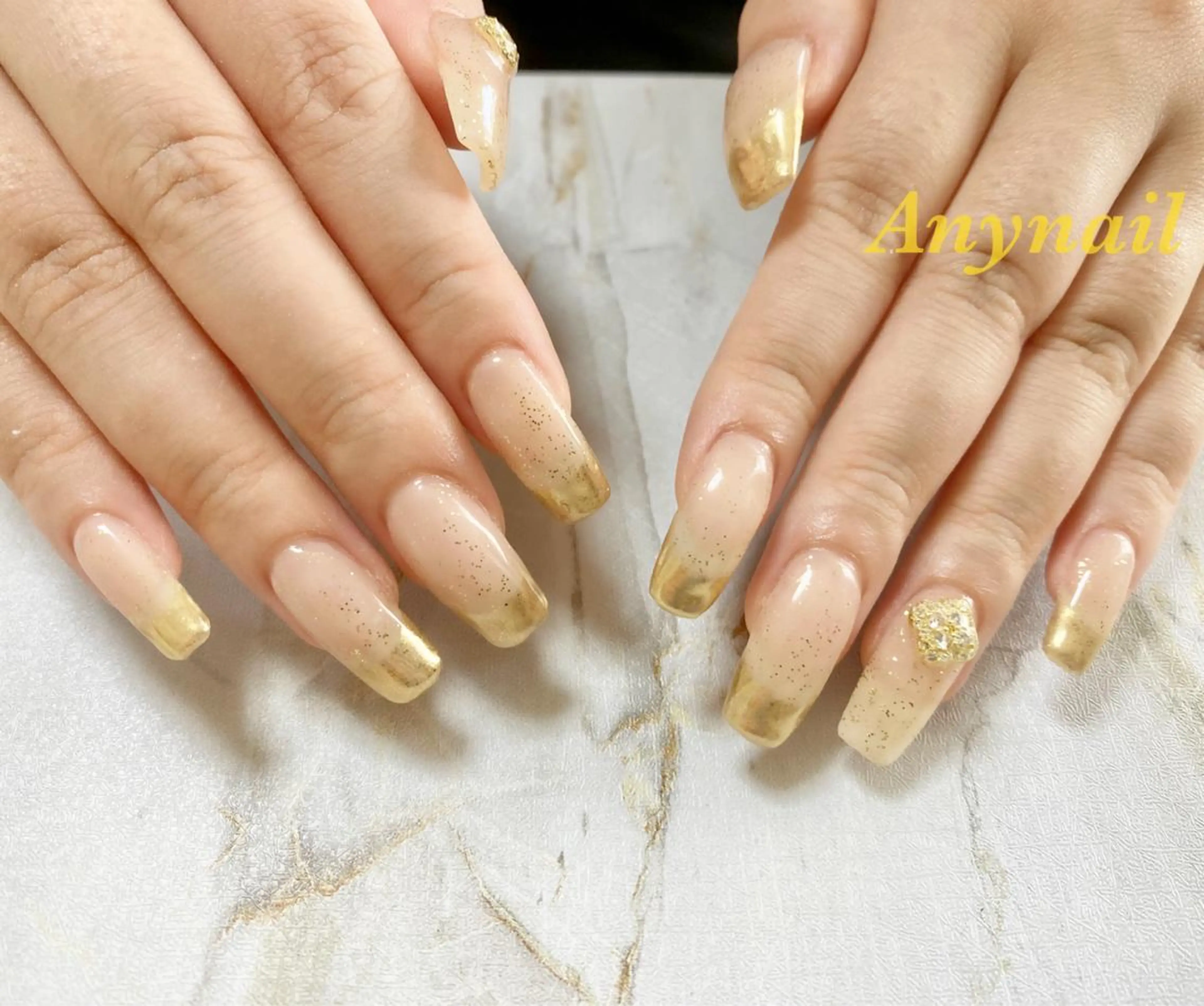 ネイル ブルー フレンチネイル ゴールド ラメ(グリッター) ミラーネイル ハンドネイル 岩澤 恵子のネイルデザイン