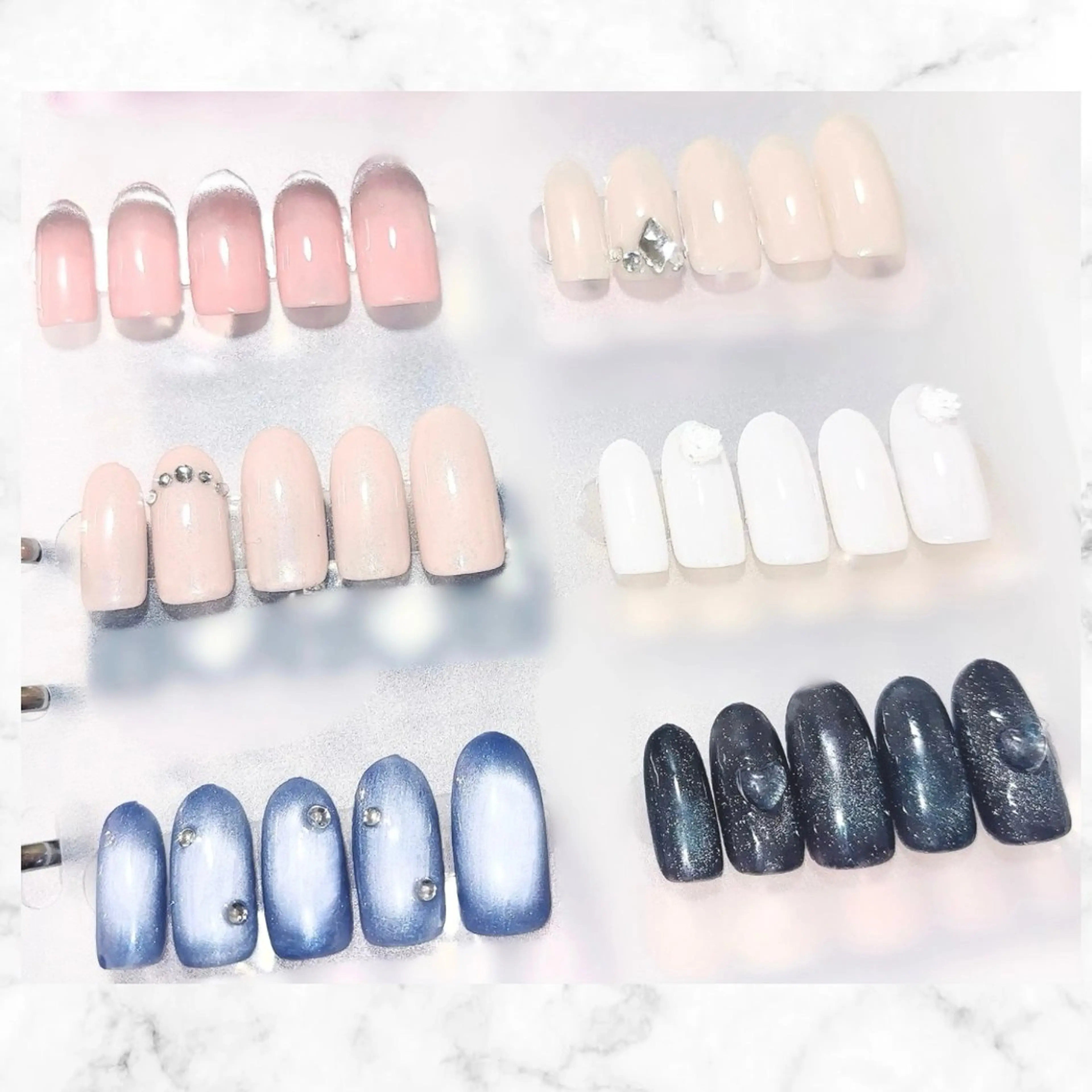 ネイル フレンチネイル ハート 韓国ネイル マグネットネイル マグネットフレンチ ハンドネイル バストアップサロン LUNAのネイルデザイン