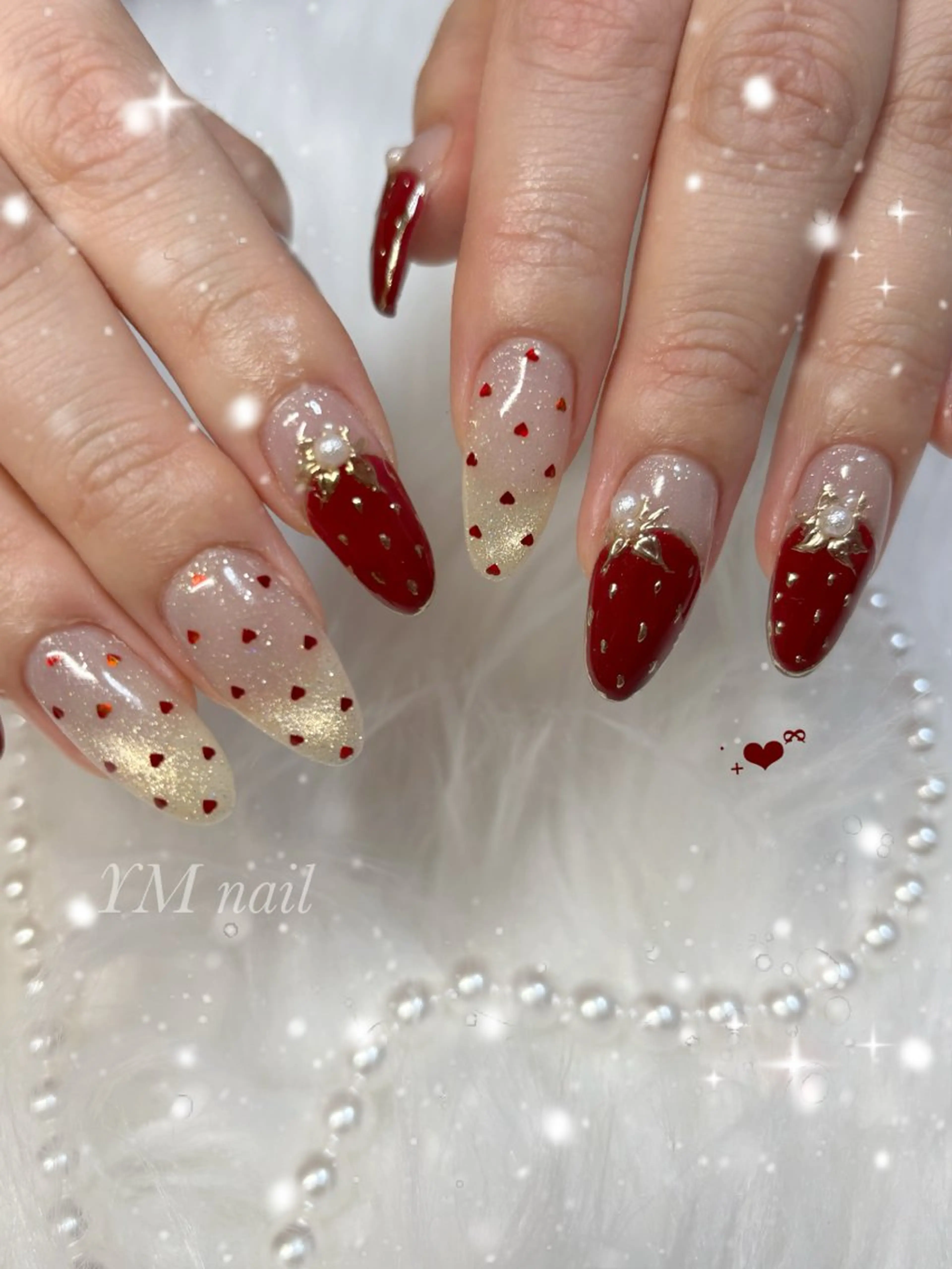 ネイル ドット ジェルネイル ハート キラキラネイル 韓国ネイル ハンドネイル YM nailのネイルデザイン