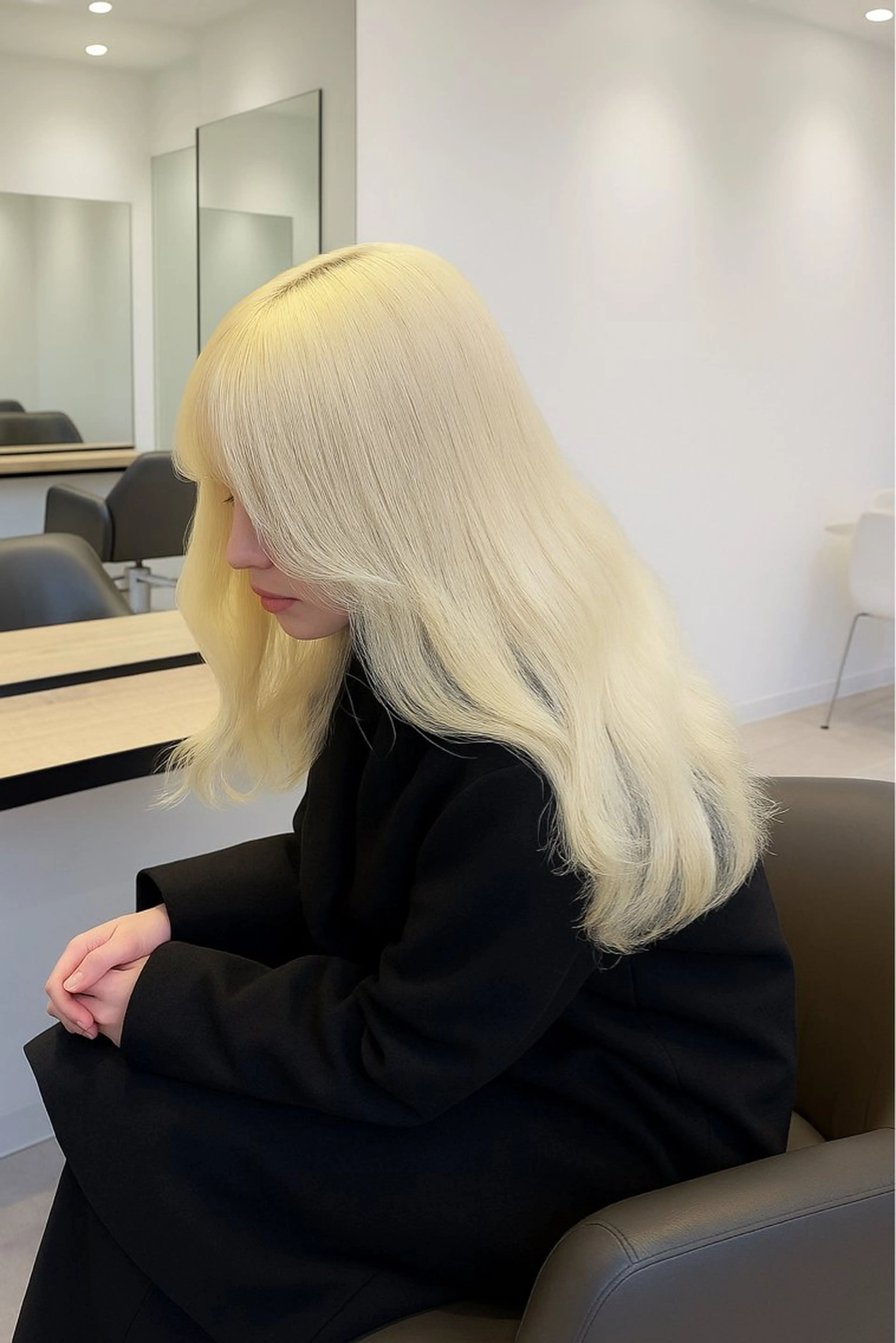 セミロング カット ヘアカラー トリートメント ヘアセット 透明感ブリーチ ハイトーンウエダのヘアスタイル