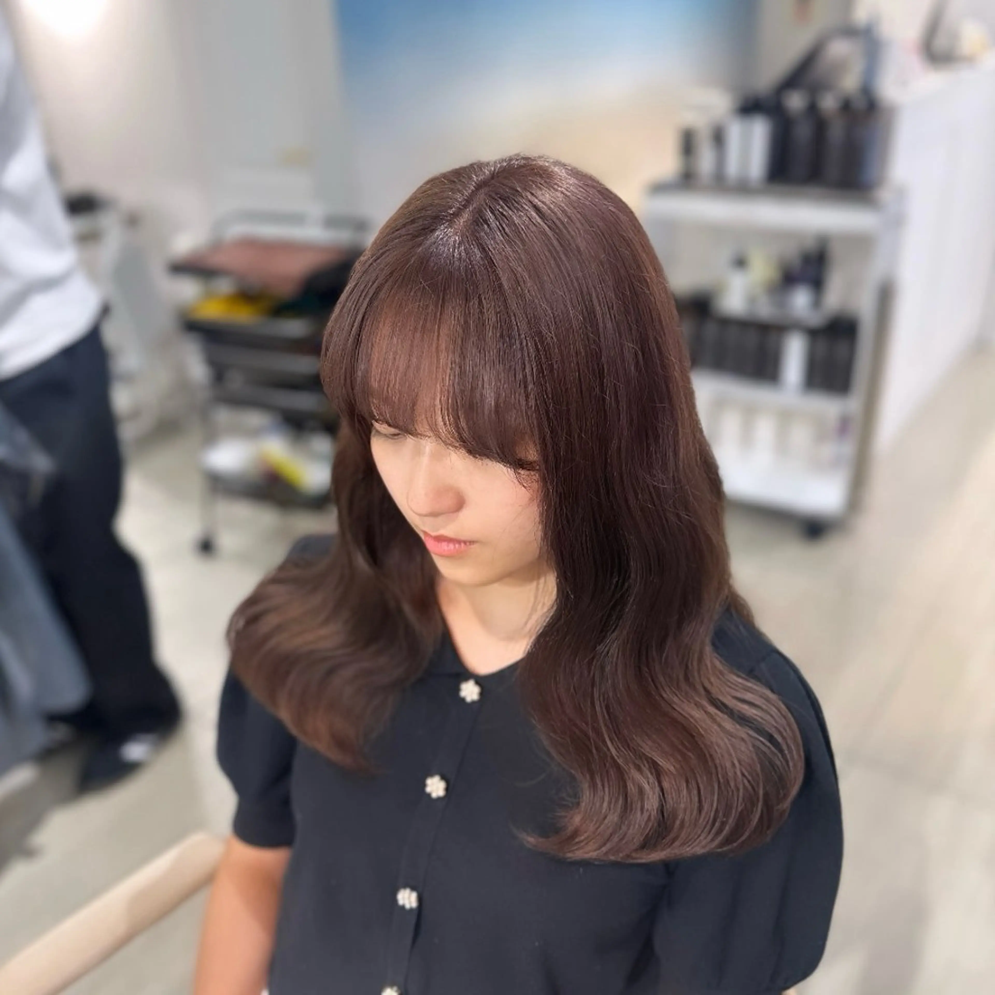 セミロング カラー ブリーチ ブラウンカラー 透明感カラー ピンクカラー marshu 梅田所属・韓国ヘア/髪質改善 /natsuki🧸のヘアスタイル