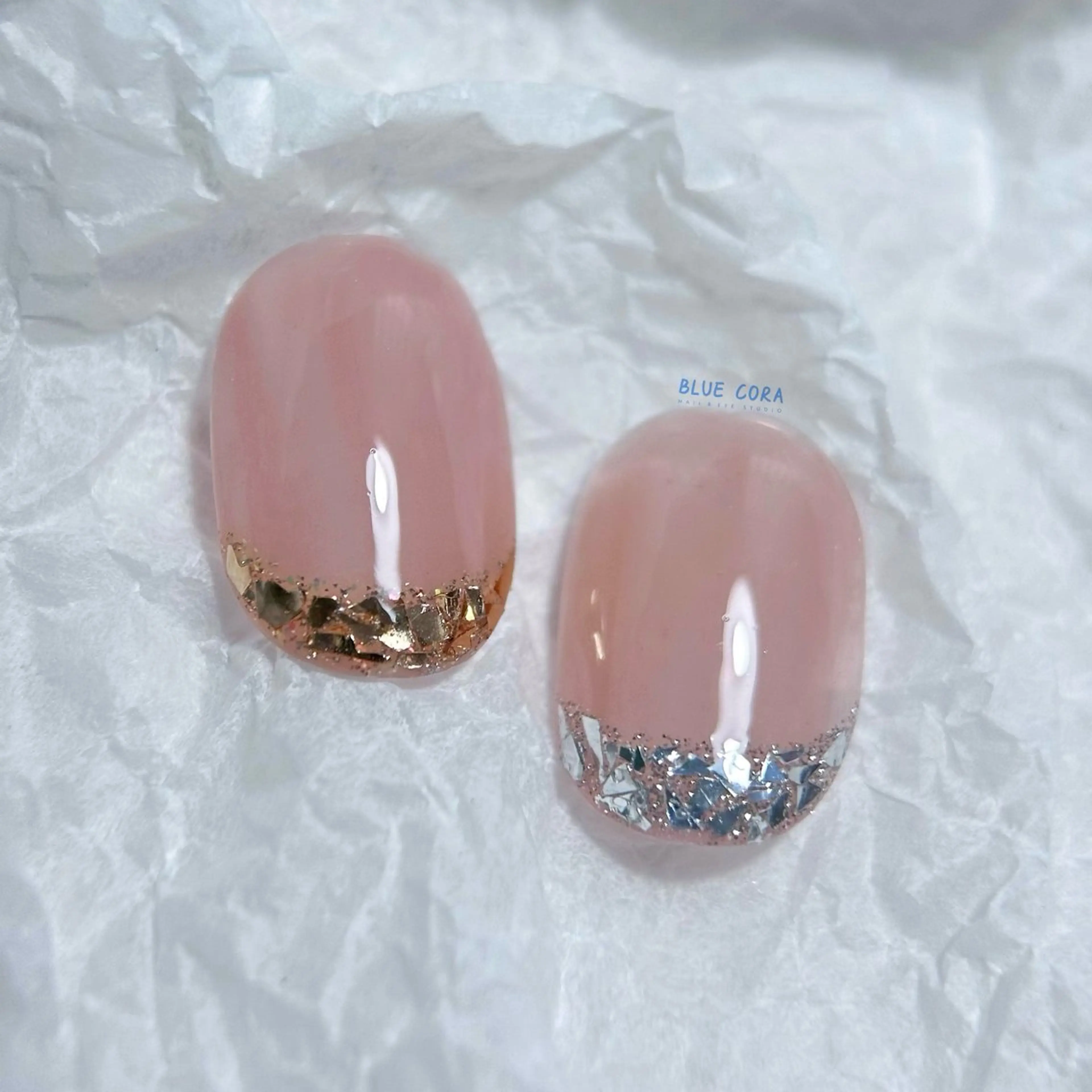 💎爪先華やか🪞★HAND🪩ガラスフレンチ✨ベースカラー付けの写真