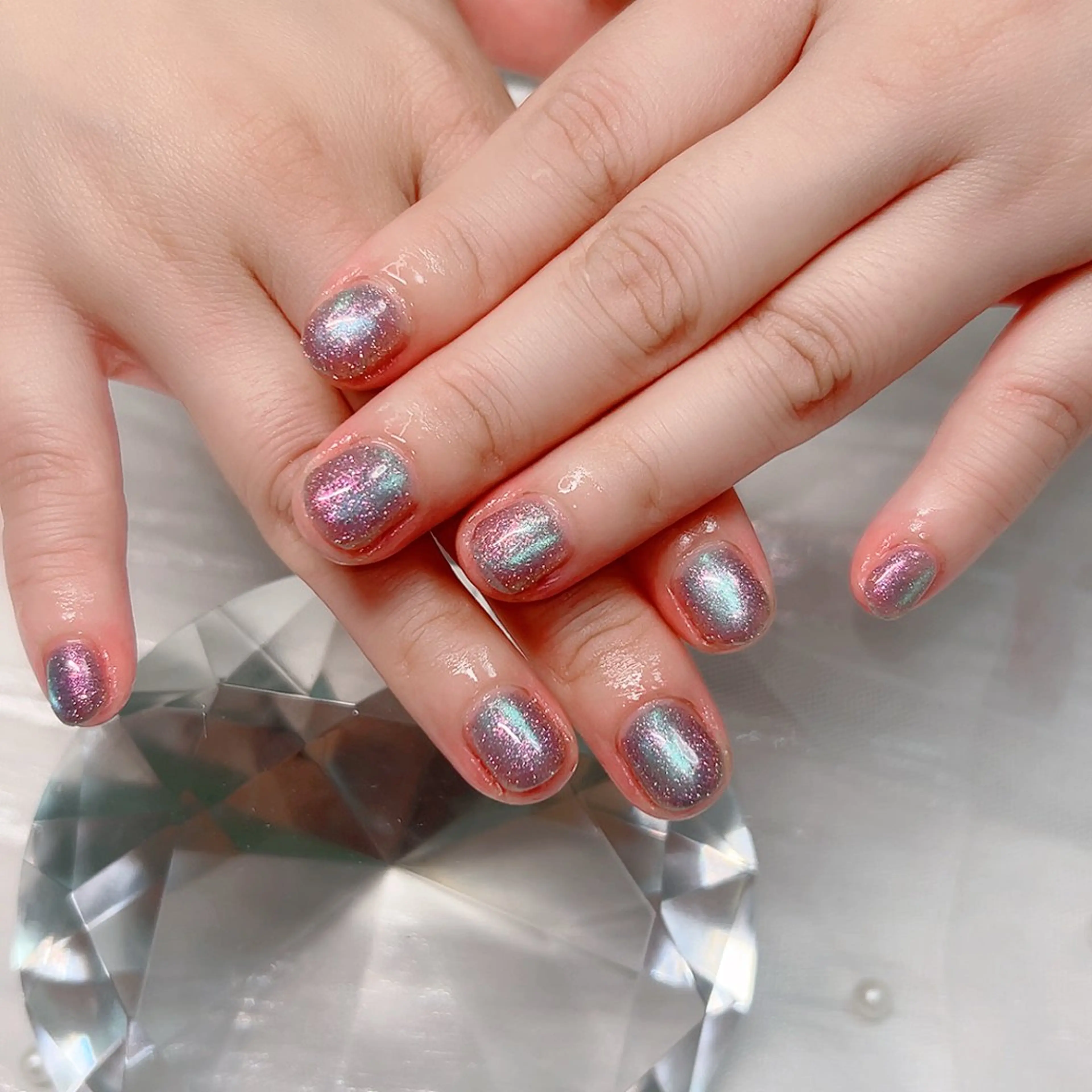 ネイル ジェルネイル グリーン 氷ネイル・うるうるネイル マグネットネイル シンプルネイル ハンドネイル Cute Tips nailのネイルデザイン