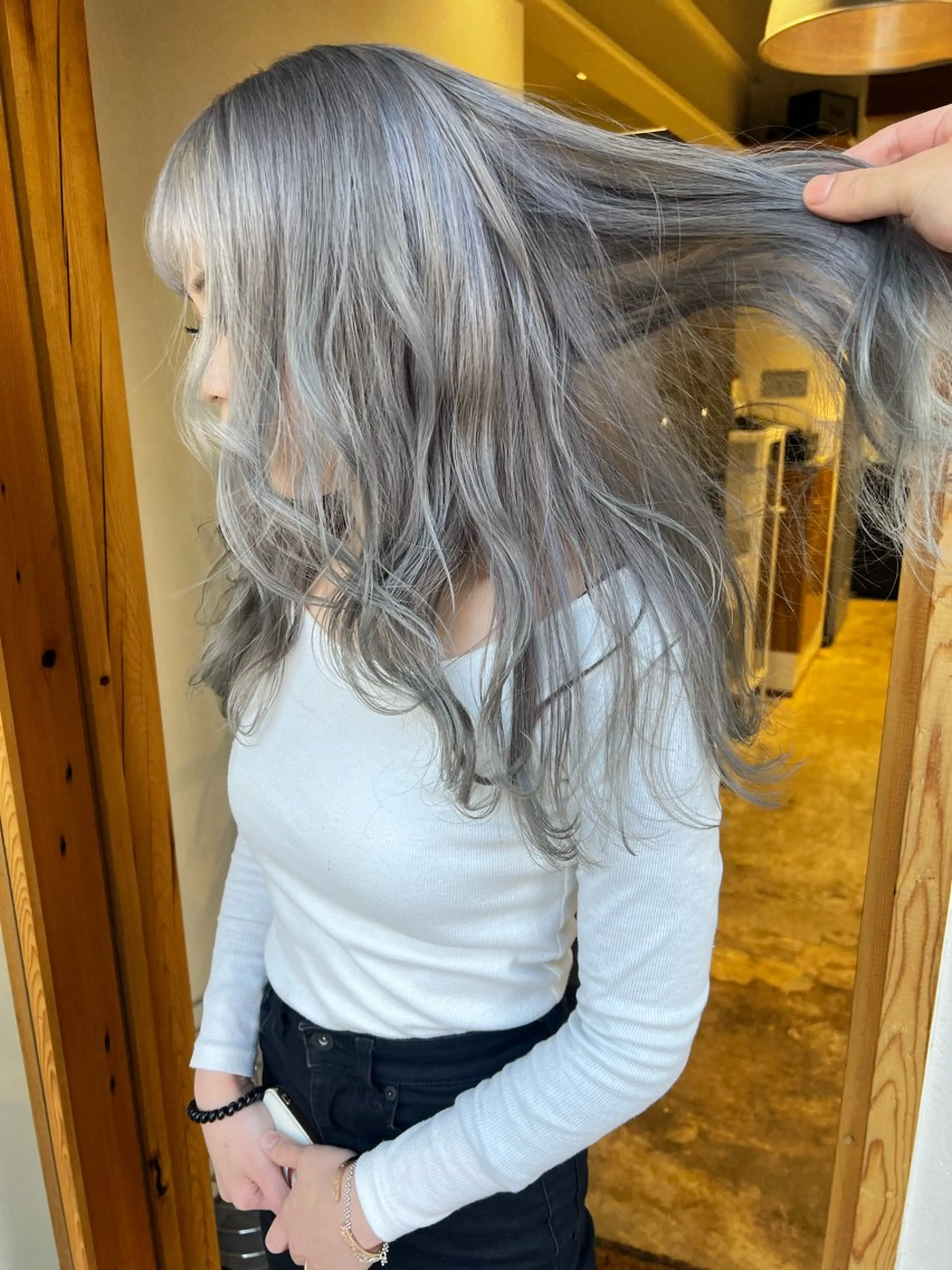 ロング カラー nishido ハイライト/メンズのヘアスタイル