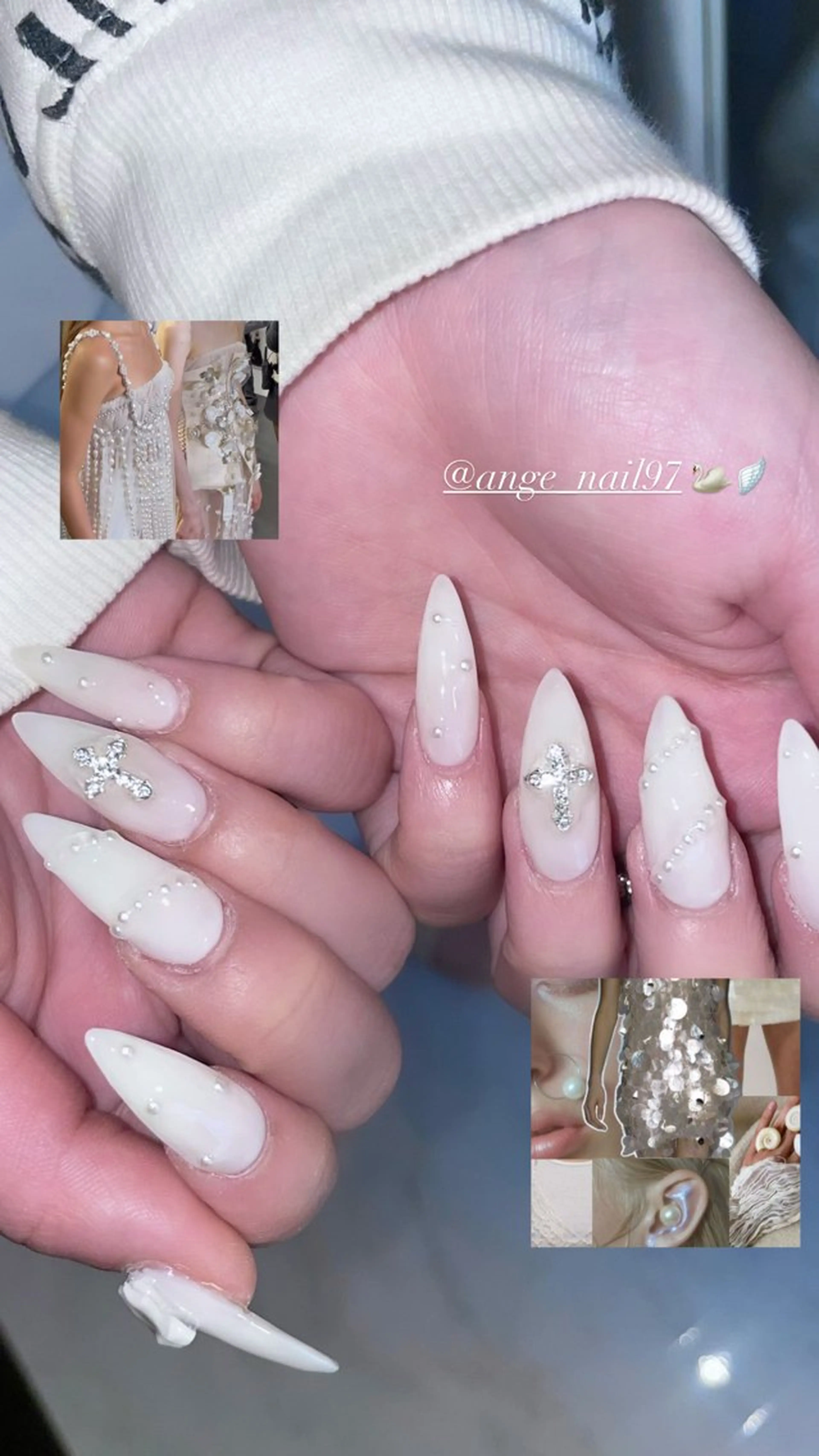 ネイル ロングネイル スカルプネイル 夏ネイル ワンホンネイル ホワイト ハンドネイル Nail salon 🎀Angeのネイルデザイン