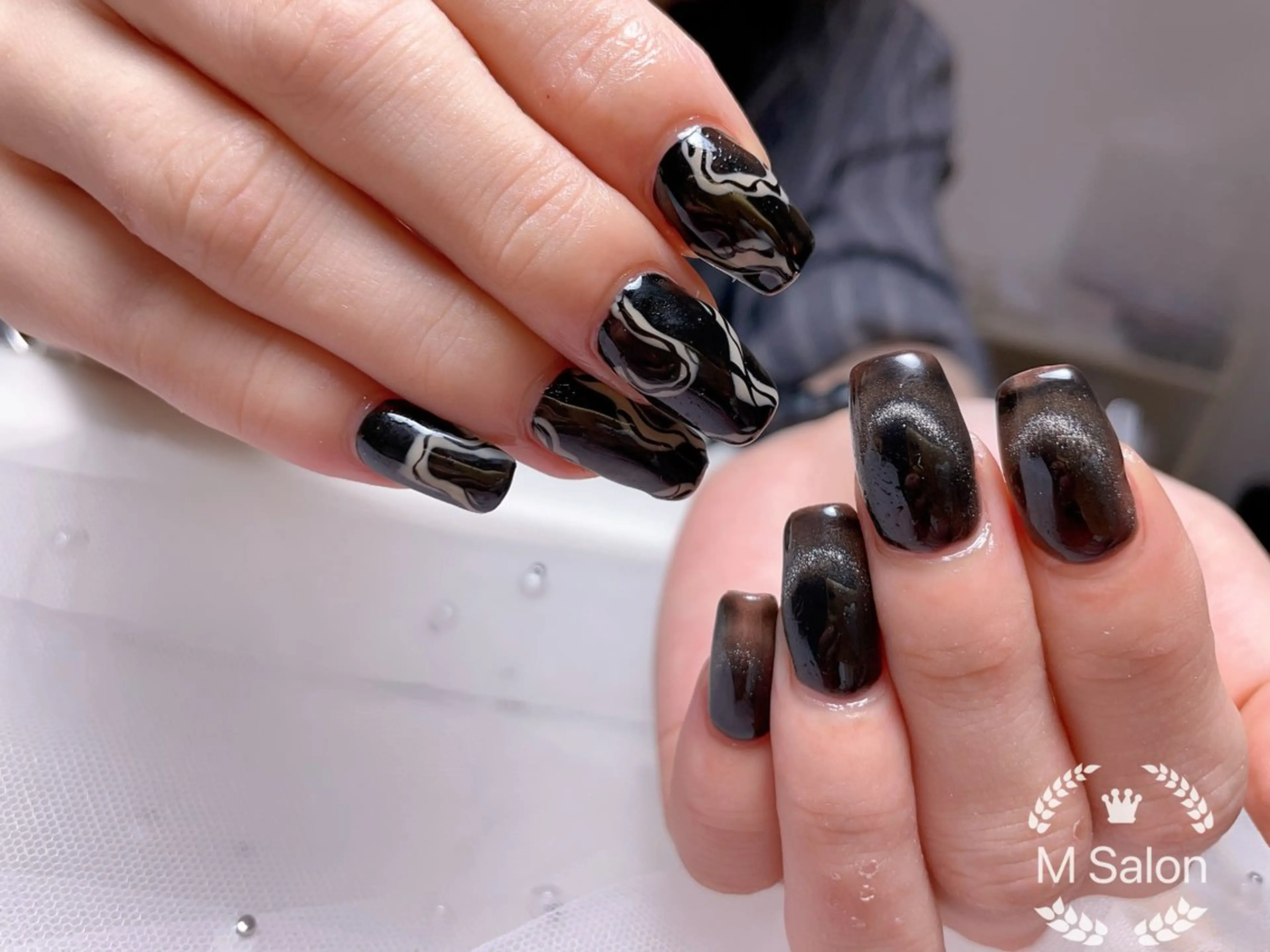 ネイル ブルー フレンチネイル マグネットネイル ニュアンスネイル オフィスネイル ハンドネイル Mnail _KKのネイルデザイン