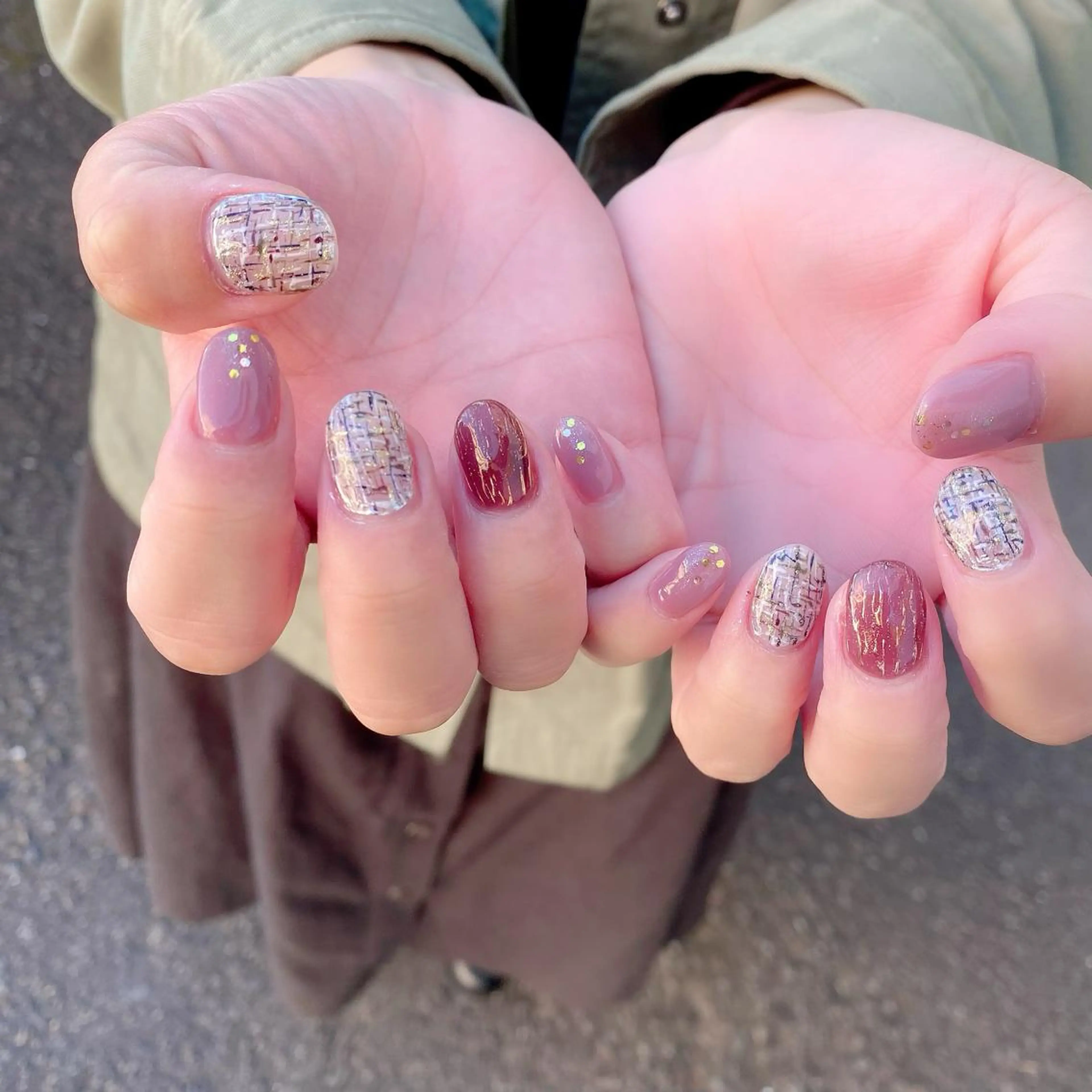 ネイル ニュアンスネイル ツイードネイル 冬ネイル ハンドネイル Salon Ｋのネイルデザイン