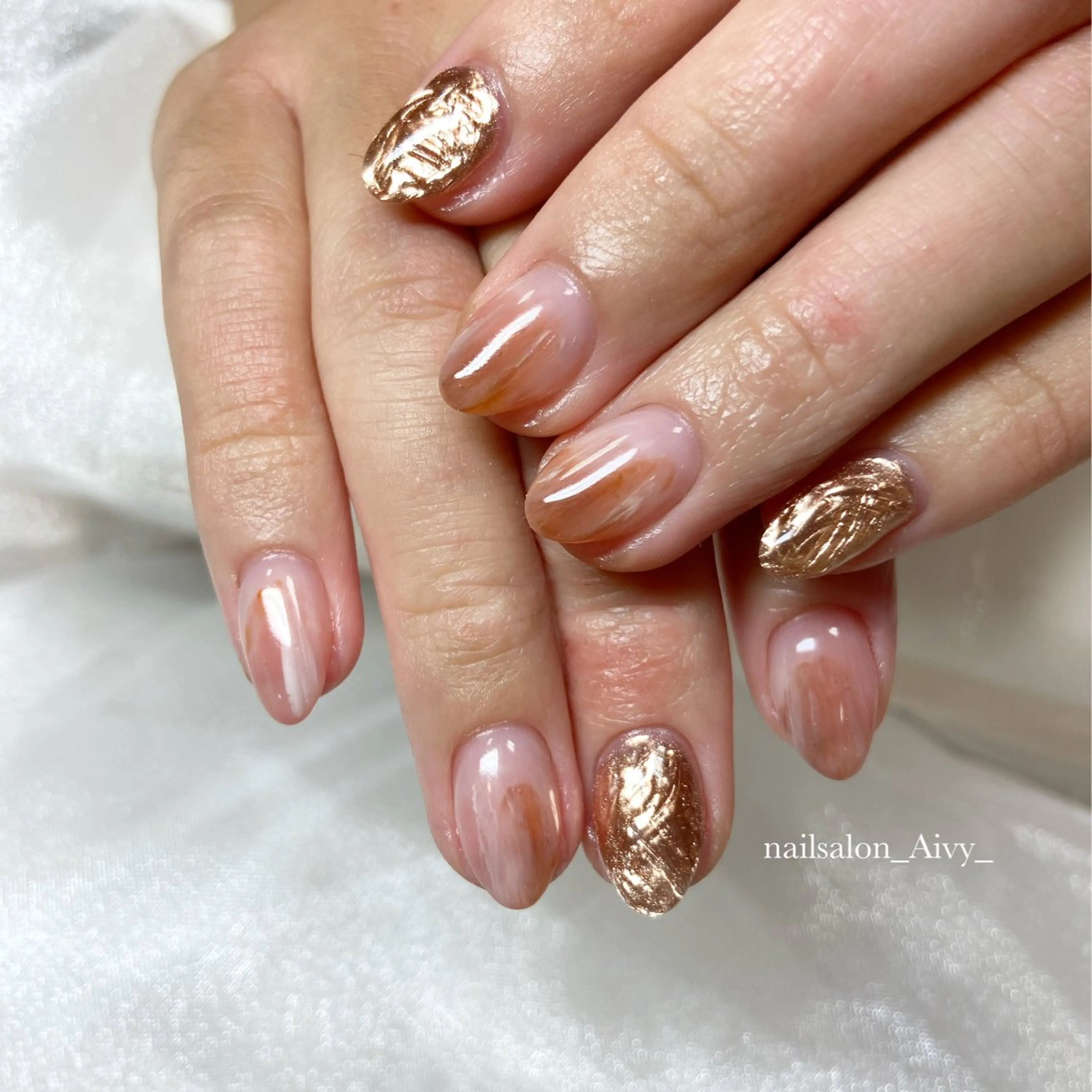 ネイル ブラウン グラデーション ピンク ピンクベージュ ハンドネイル nail salon_Aivy_所属・Nakagawa Aiのネイルデザイン