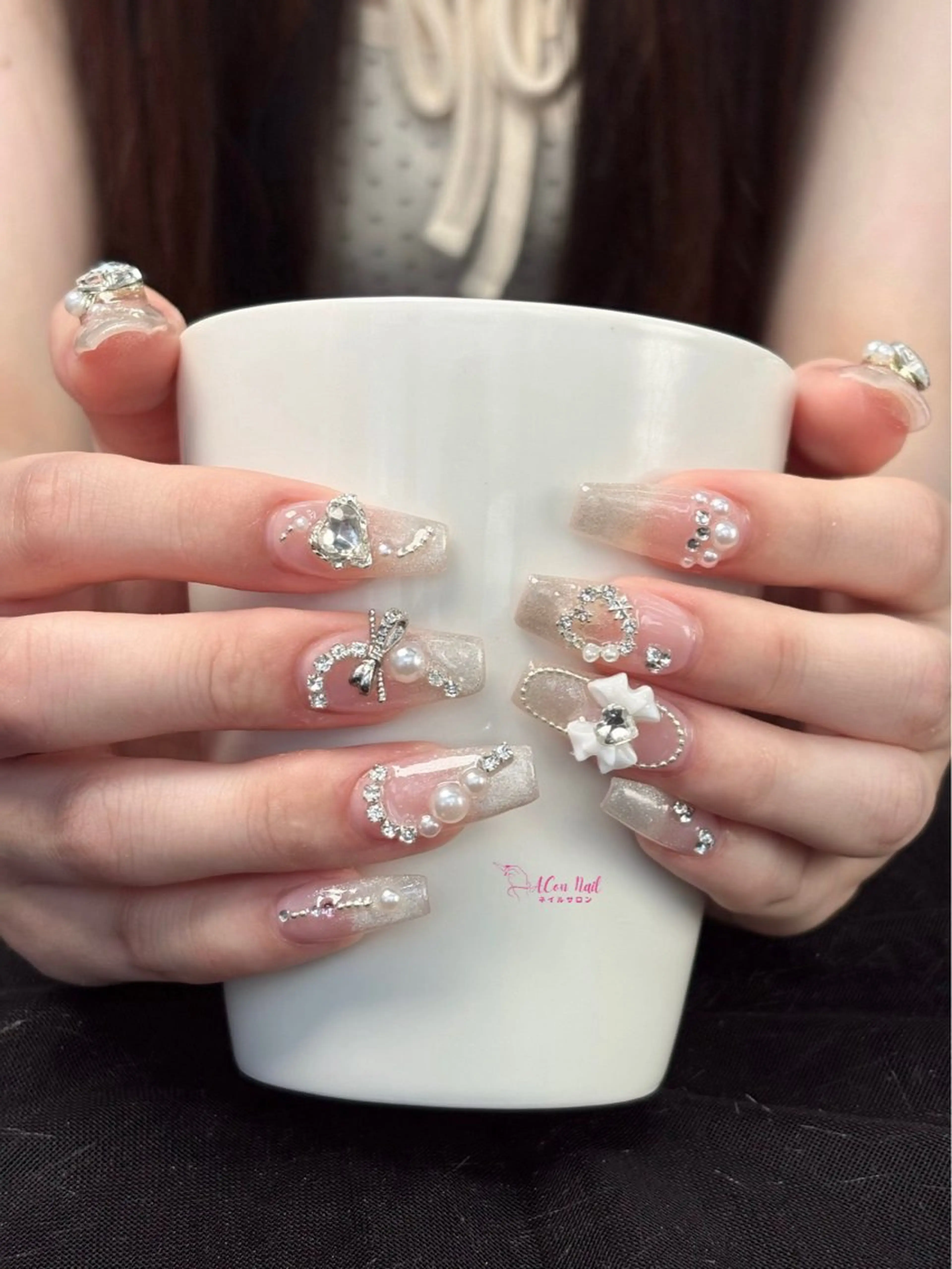 ネイル 桜ネイル 長さ出し フラワーネイル フレンチネイル ジェルネイル ハンドネイル AConNailSalon所属・ACon NailSalonのネイルデザイン