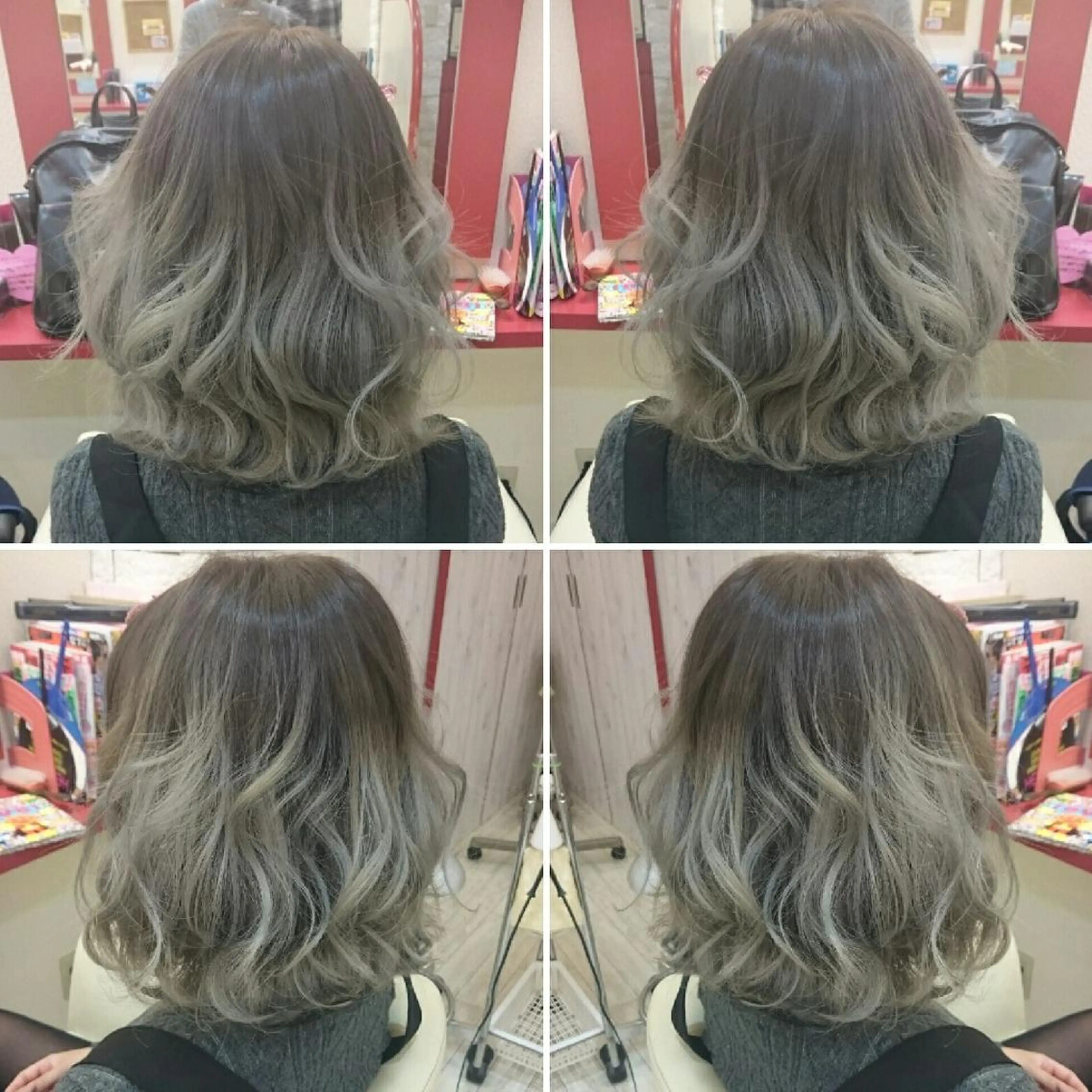 ミディアム カラー アッシュ ブリーチ グラデーションカラー シルバー Le Lien カジのヘアスタイル