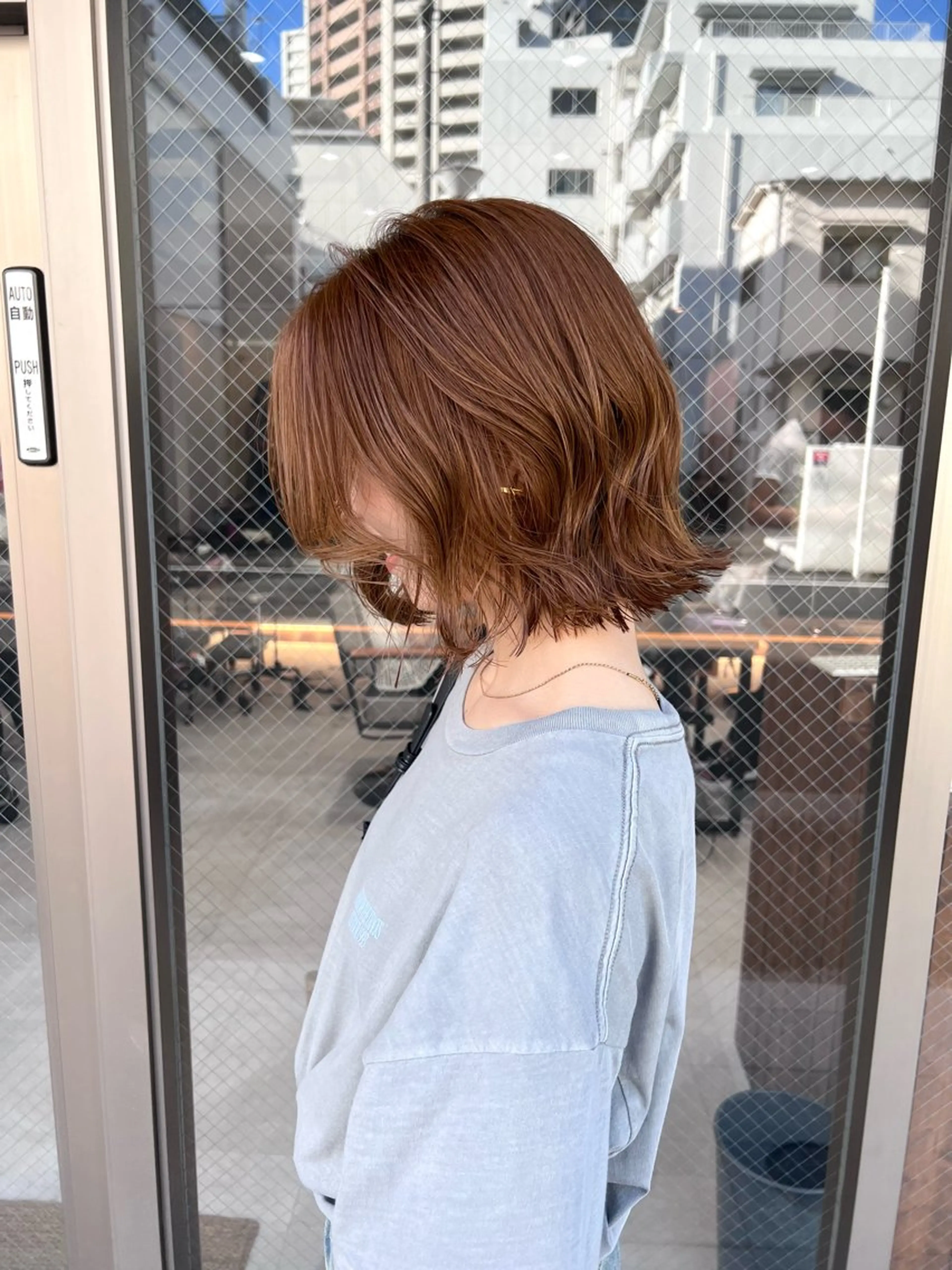 ミディアム カラー カット 艶ボブ🤎暖色カラー 縮毛矯正/メンズ💈のヘアスタイル