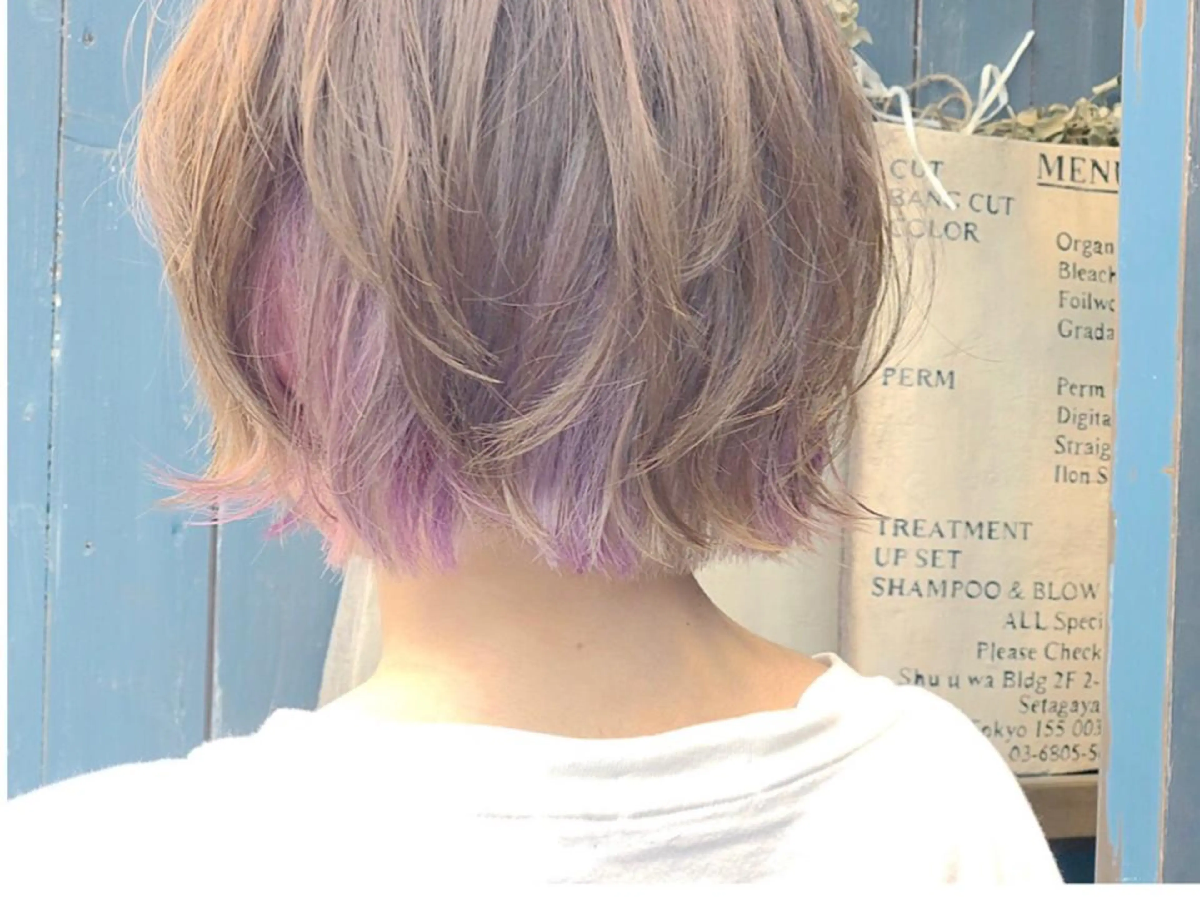 ショート カラー ブリーチ、パーマ 西部笑のヘアスタイル