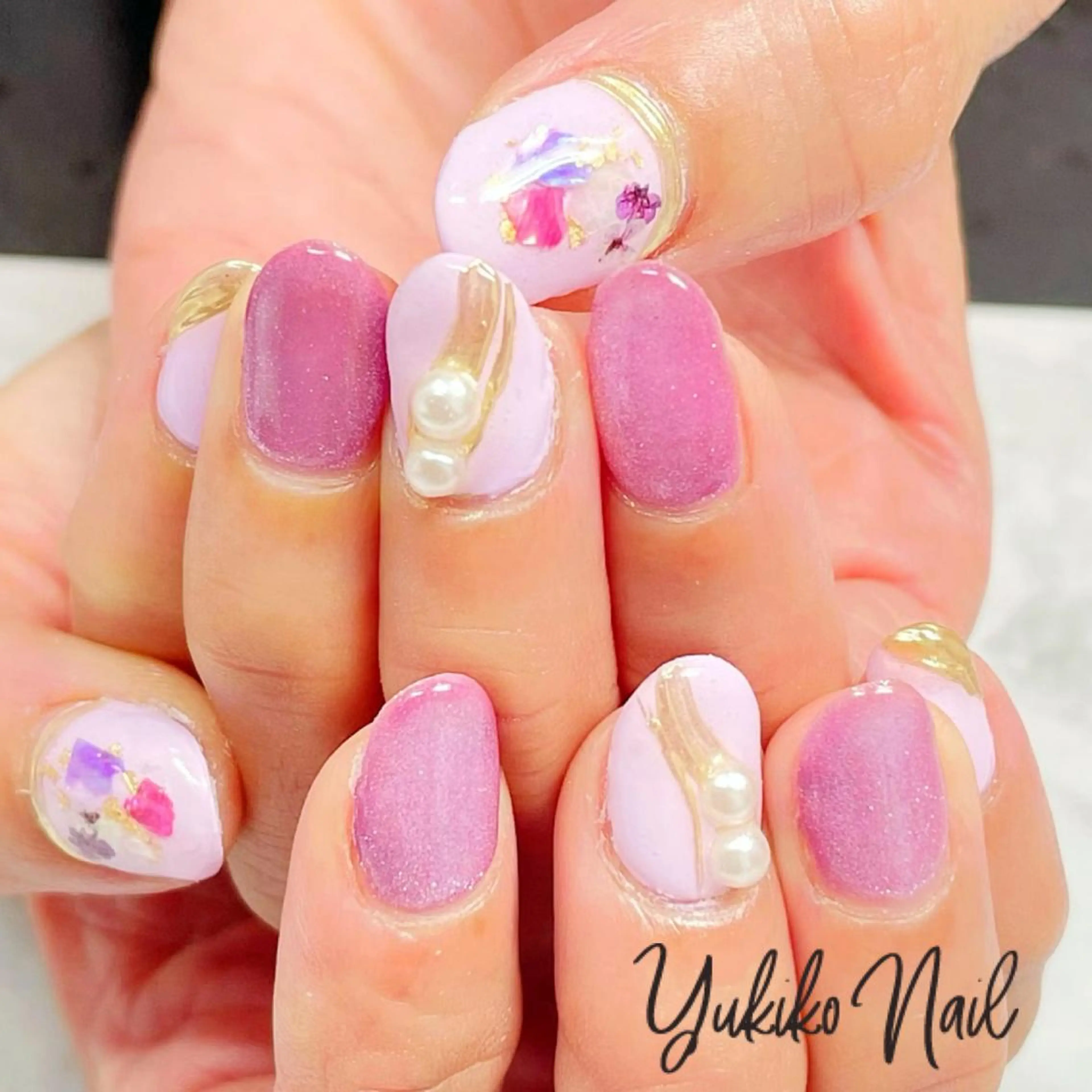 ネイル マグネットネイル ミラーネイル ピンク パープル ユキコ ネイルのネイルデザイン