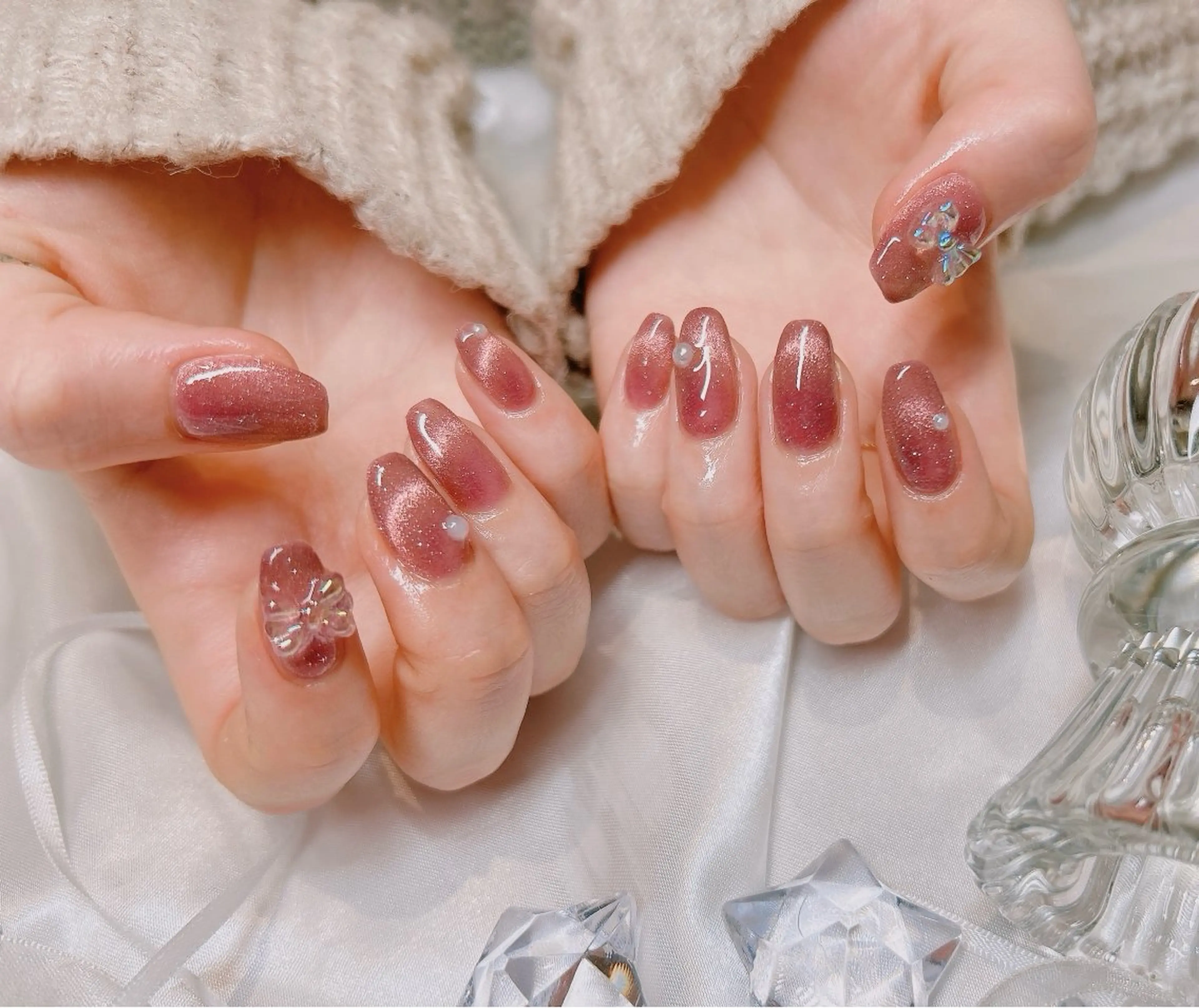 ネイル フラッシュネイル フラッシュマグ フレンチネイル マグネットネイル マグネットフレンチ ハンドネイル junna のぞいてねのネイルデザイン