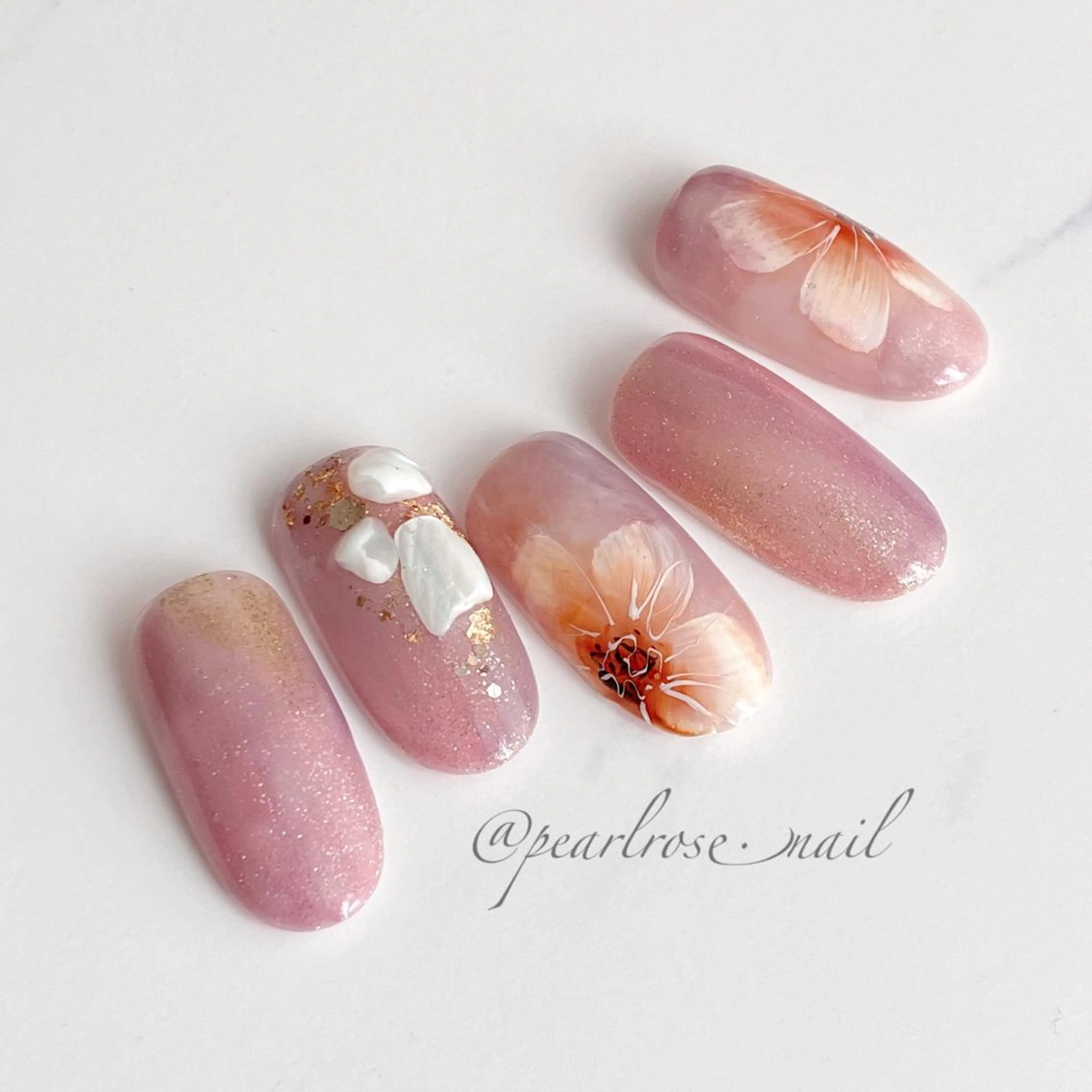 ネイル フラワーネイル ハンドネイル Beauty salon Ryu・ange所属・PEARL ROSE パールローズのネイルデザイン