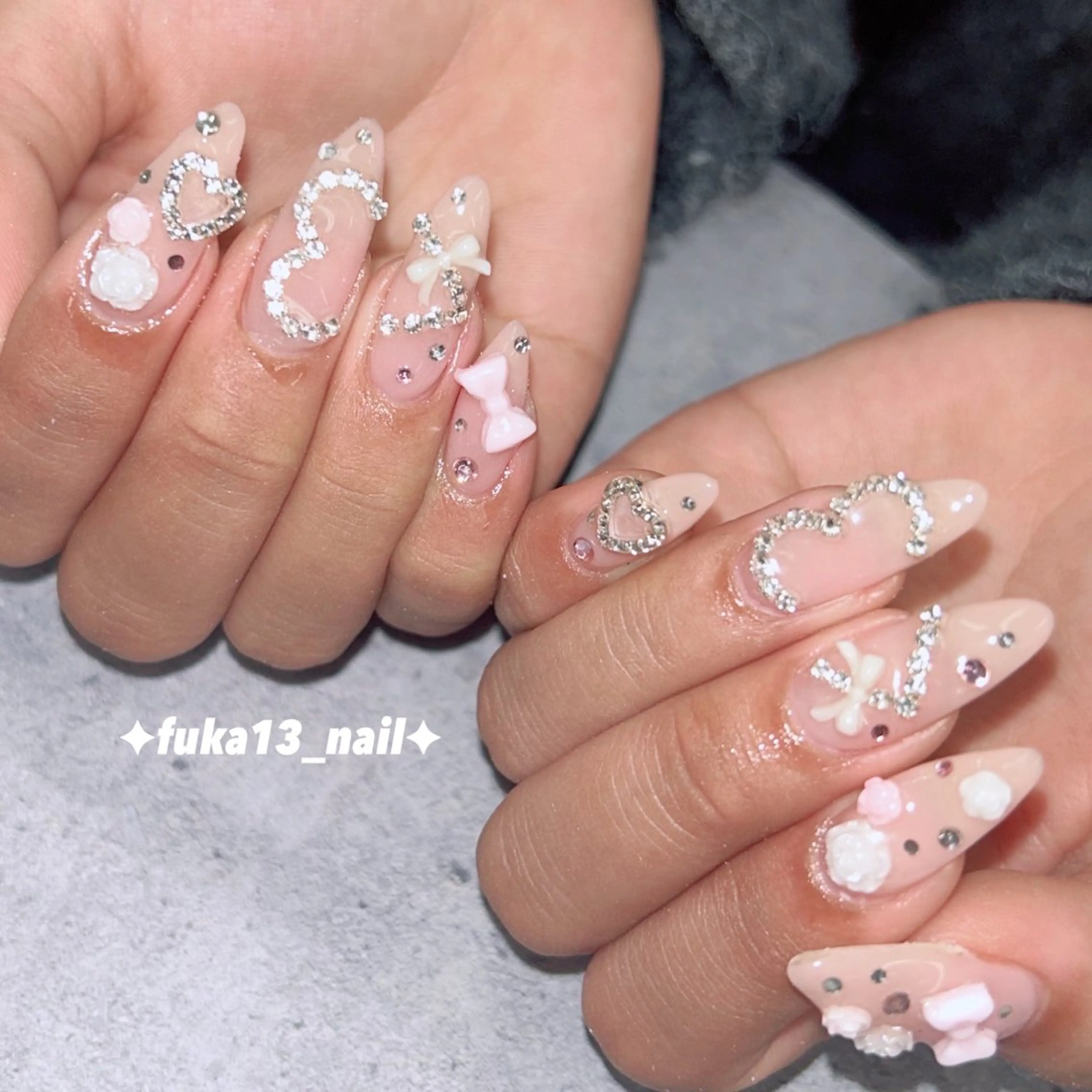 ネイル ガーリー ハート 韓国ネイル リボン ハンドネイル ネイルサロンAnela【アネラ】所属・Nail♡Fuka. /2月予約受付中のネイルデザイン