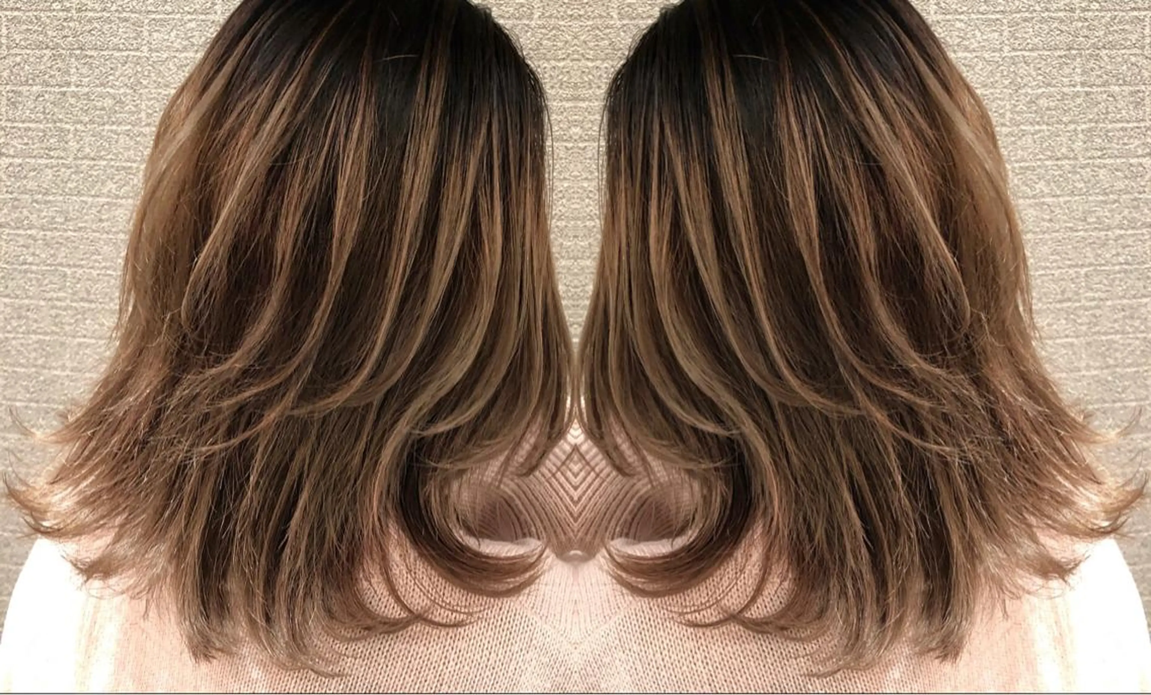 ミディアム カラー ヘアアレンジ バレイヤージュ レイヤーカット アンドウ ユウ/ レイヤーカット/韓国のヘアスタイル