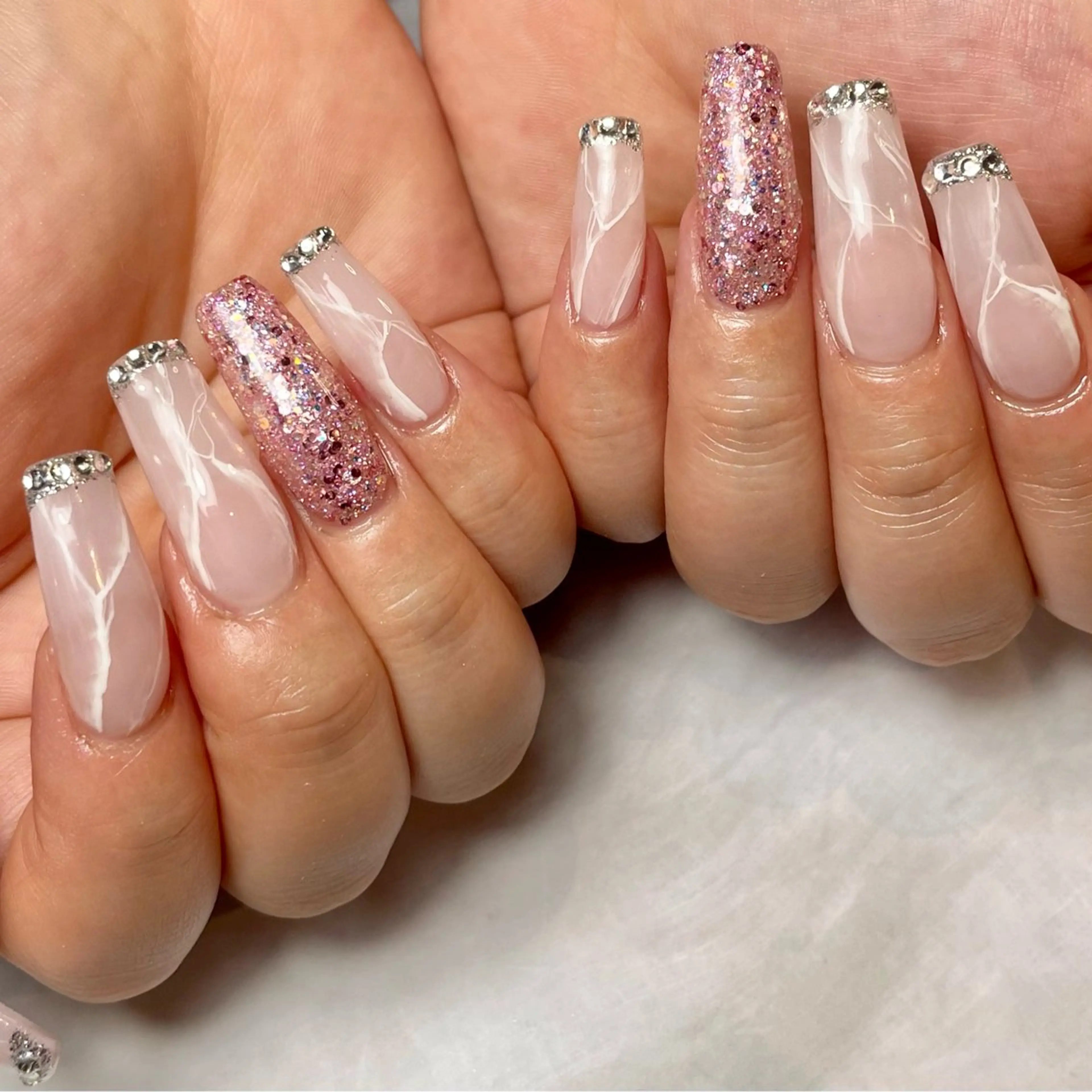 ネイル アートネイル 大理石ネイル(マーブル) ピンク ハンドネイル Reflection marikoのネイルデザイン