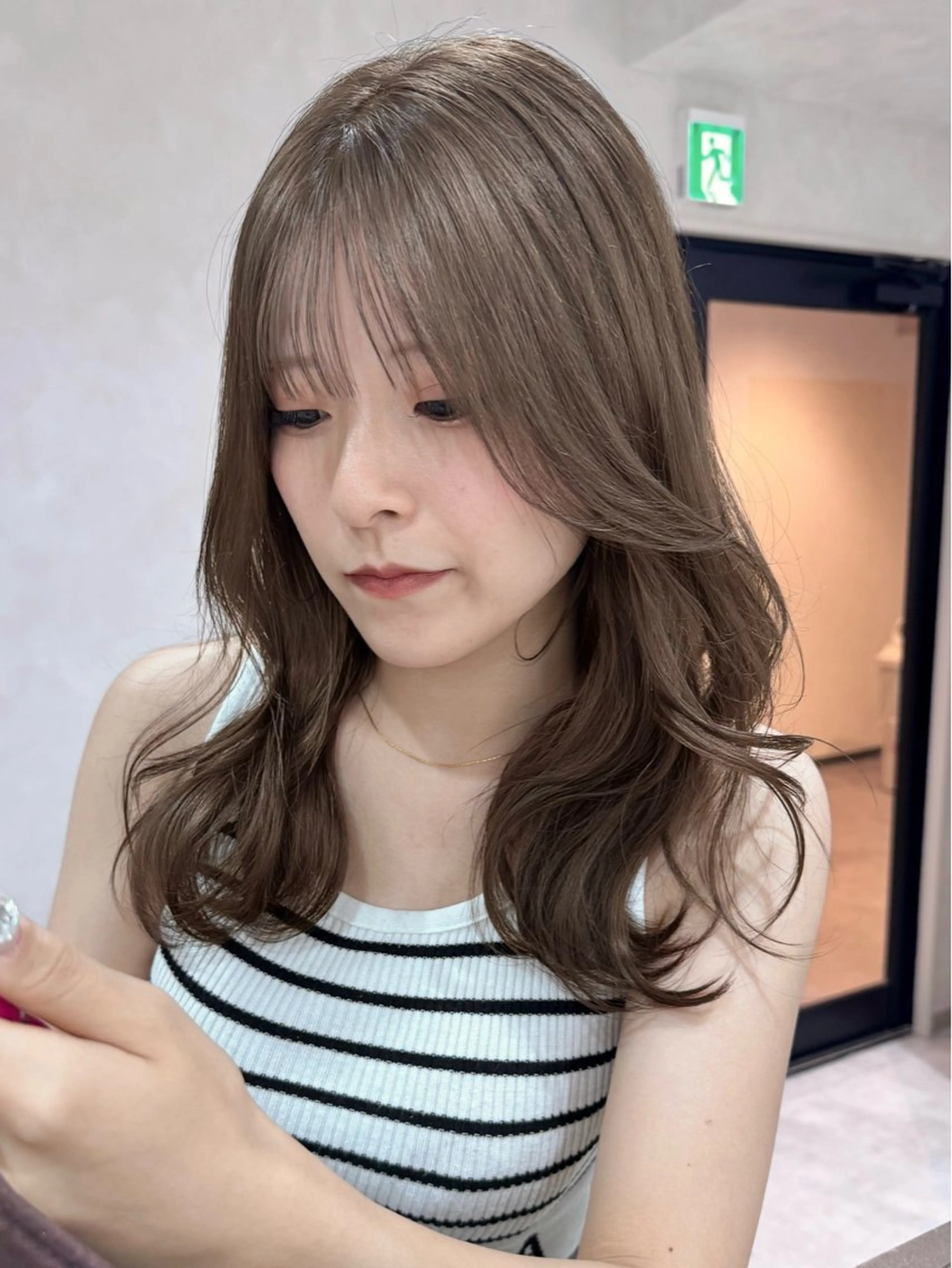 セミロング カット ヘアカラー トリートメント 切りっぱなしボブイヤ リングカラー清水隆央のヘアスタイル