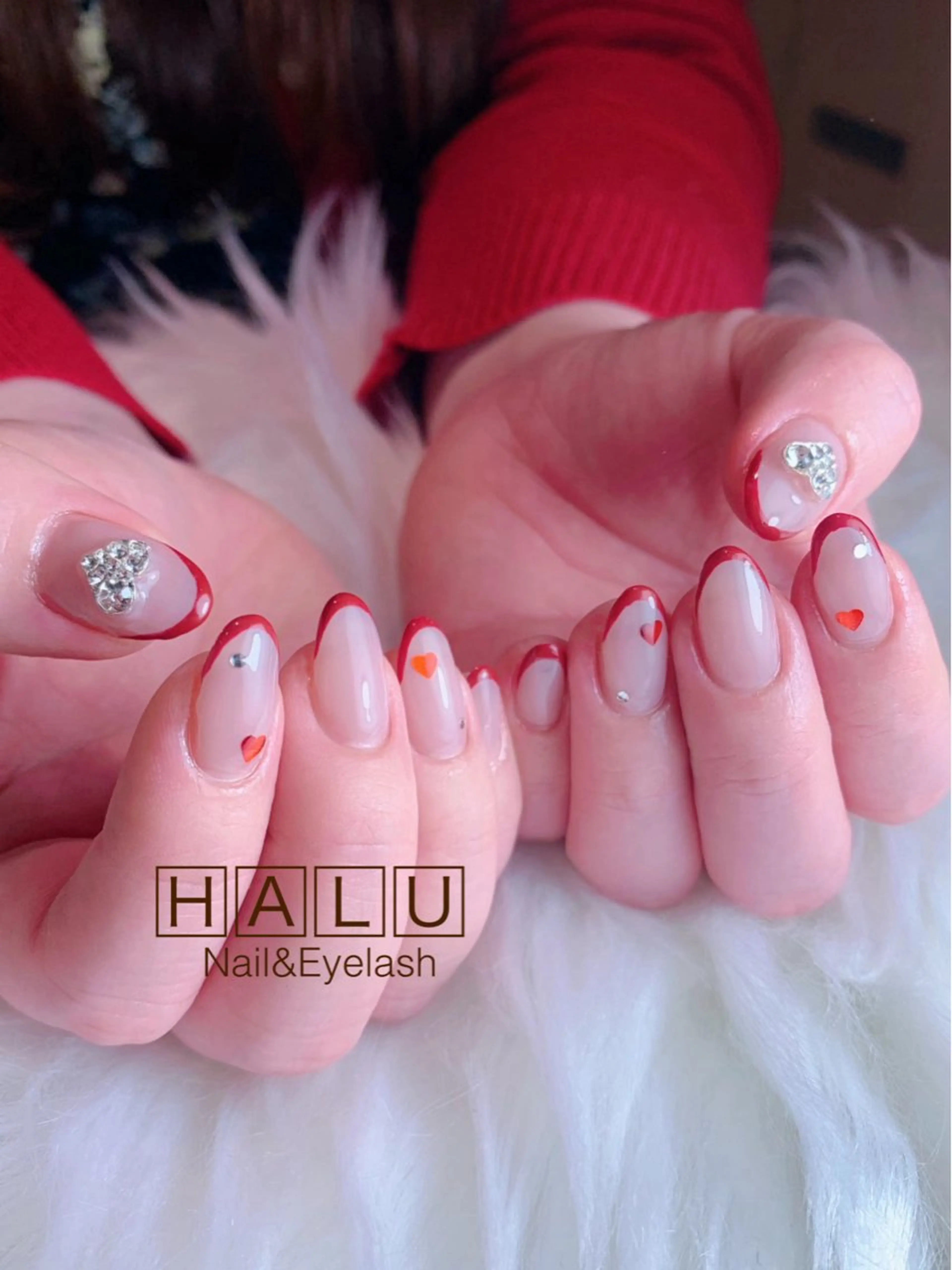 ネイル フレンチネイル 赤色 HALU ハルのネイルデザイン