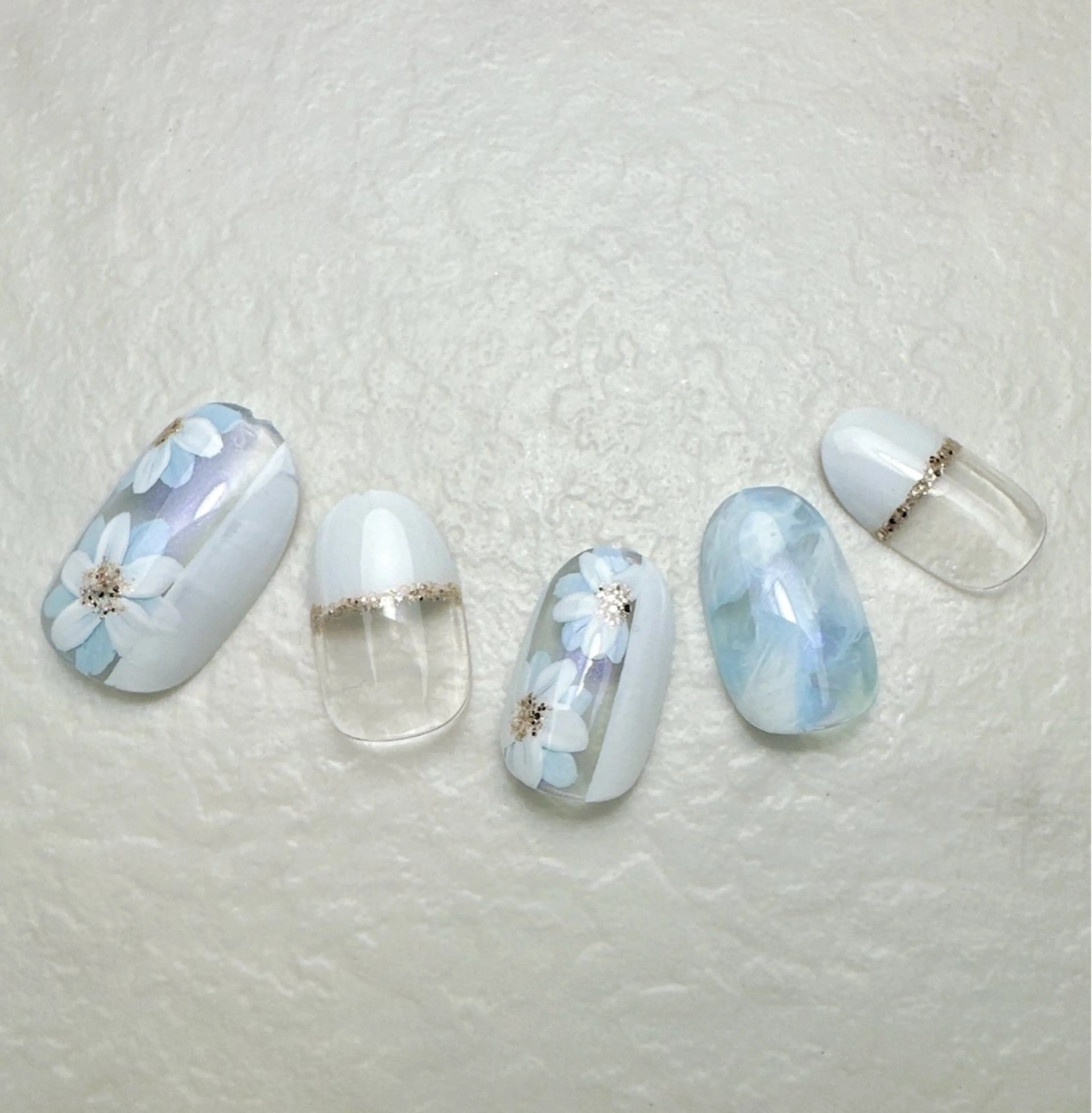 ネイル ブルー フラワーネイル Lipi nailのネイルデザイン