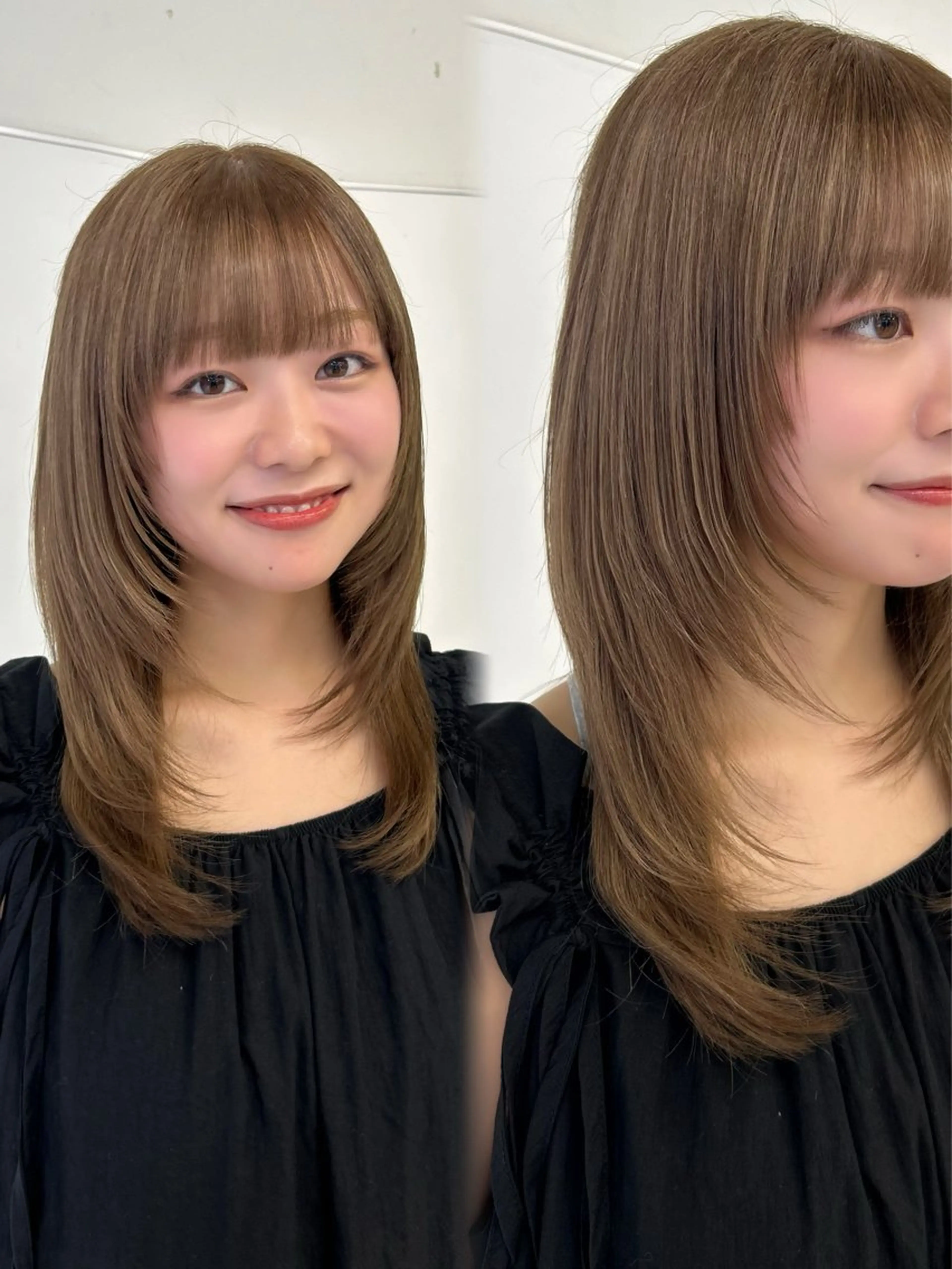 ミディアム カット ヘアカラー ブリーチなしWカラー /レイヤー/セイナのヘアスタイル