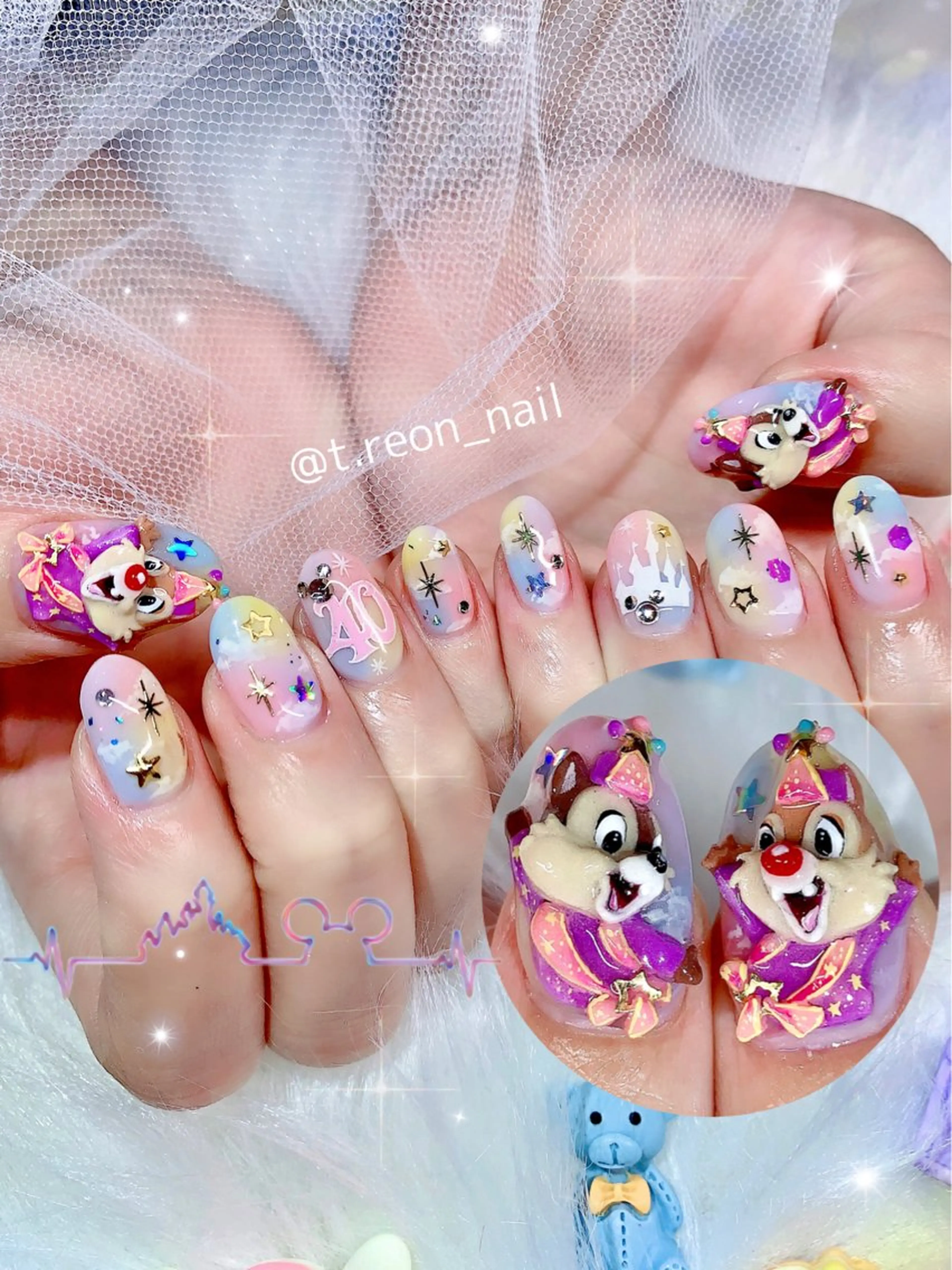 ネイル アートネイル キラキラネイル 持ち込み ぷっくりネイル ストーンネイル シェアサロンLei.g(レイジー)所属・3Dアートネイル💗 都築レナのネイルデザイン