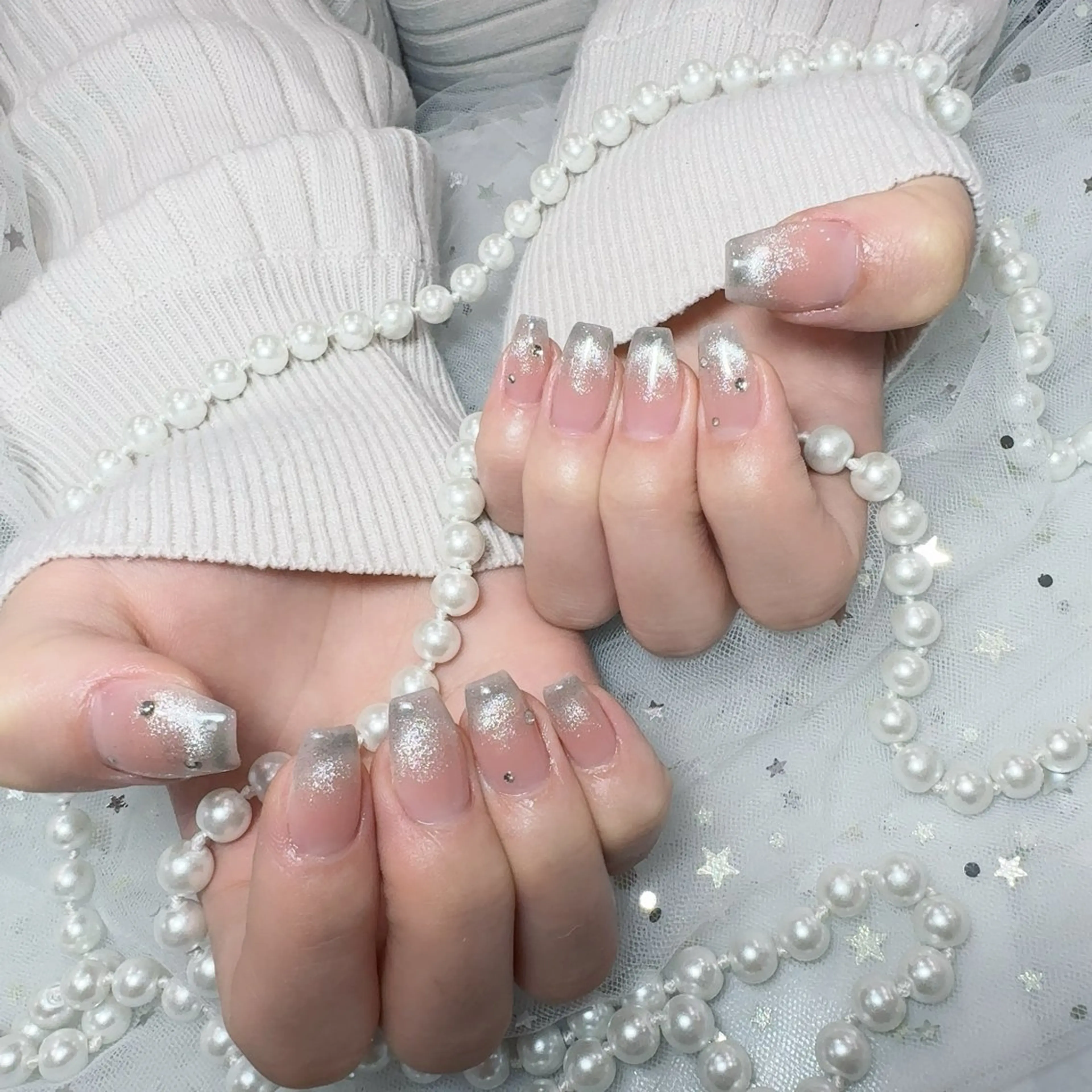 ネイル アートネイル フラッシュネイル フレンチネイル ジェルネイル ガラスフレンチ You&Me Yukiのネイルデザイン