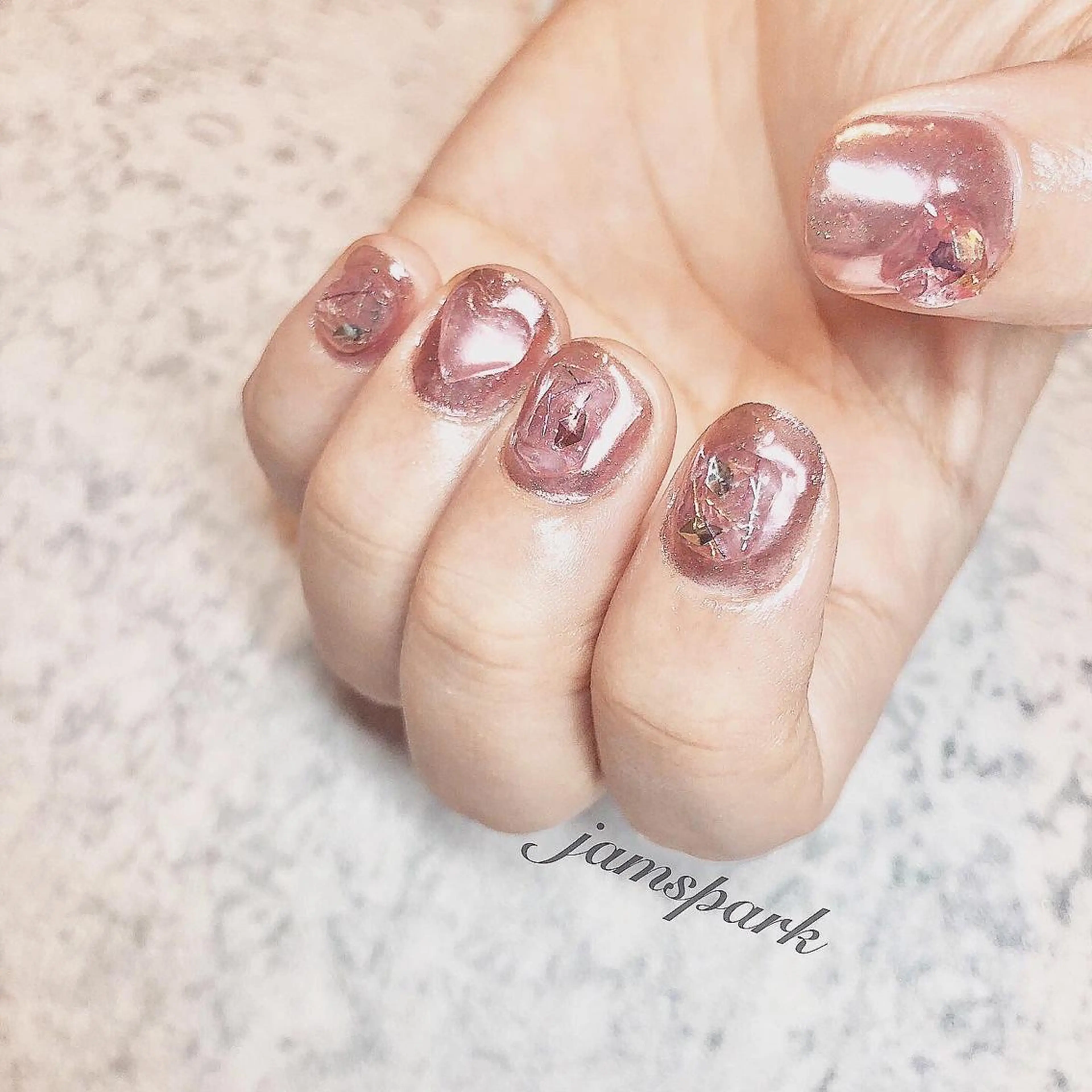 ネイル アートネイル ミラーネイル ニュアンスネイル ピンク ショートネイル ハンドネイル jamspark ✨のネイルデザイン