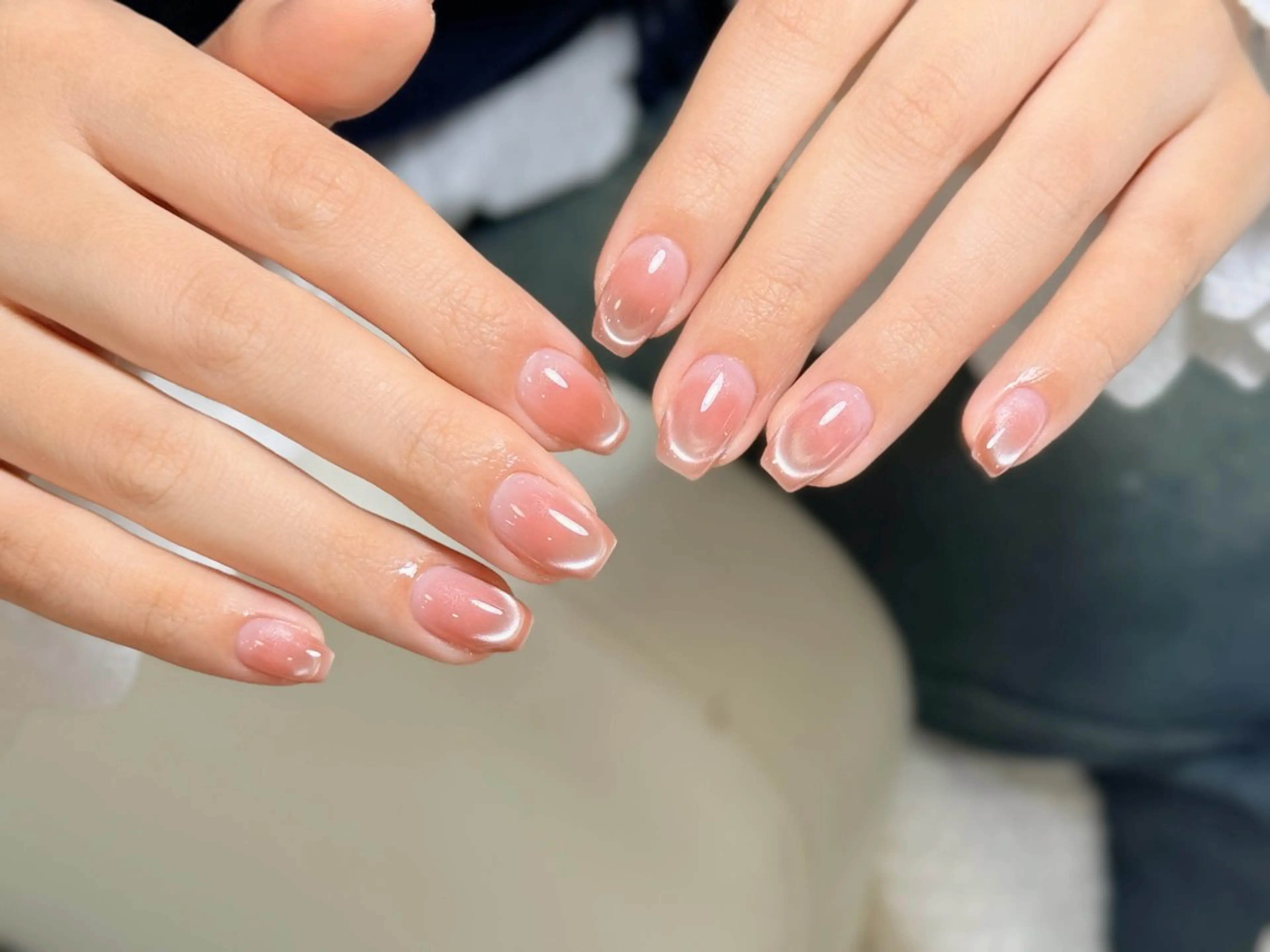 ネイル アートネイル オーロラネイル チークネイル フレンチネイル ガラスフレンチ ハンドネイル 🎀🎀YooLi Nail Salonのネイルデザイン