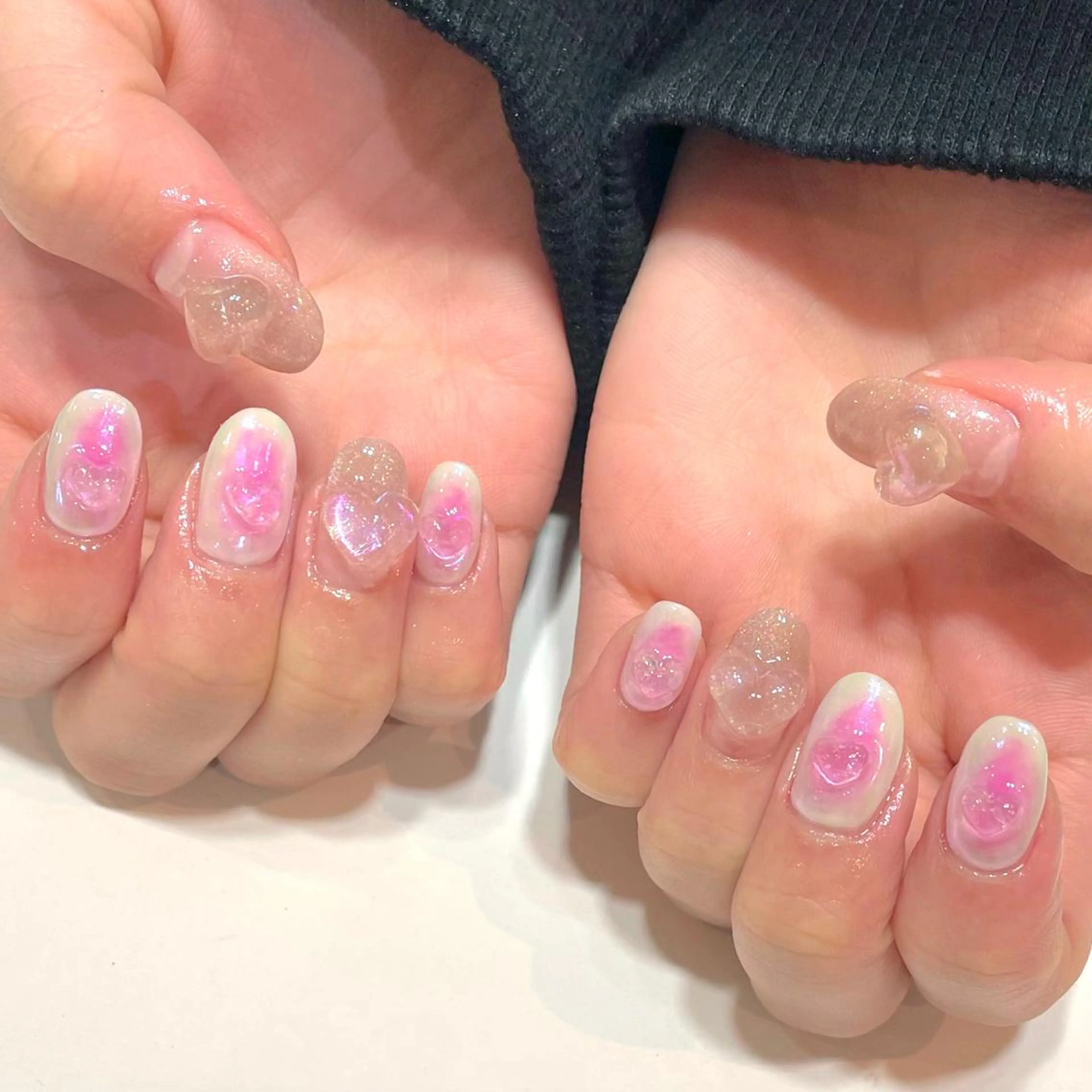 ネイル ハート 氷ネイル・うるうるネイル 韓国ネイル MADDY NAILS所属・MADDYNAILS ✴︎柏痛ネイルのネイルデザイン