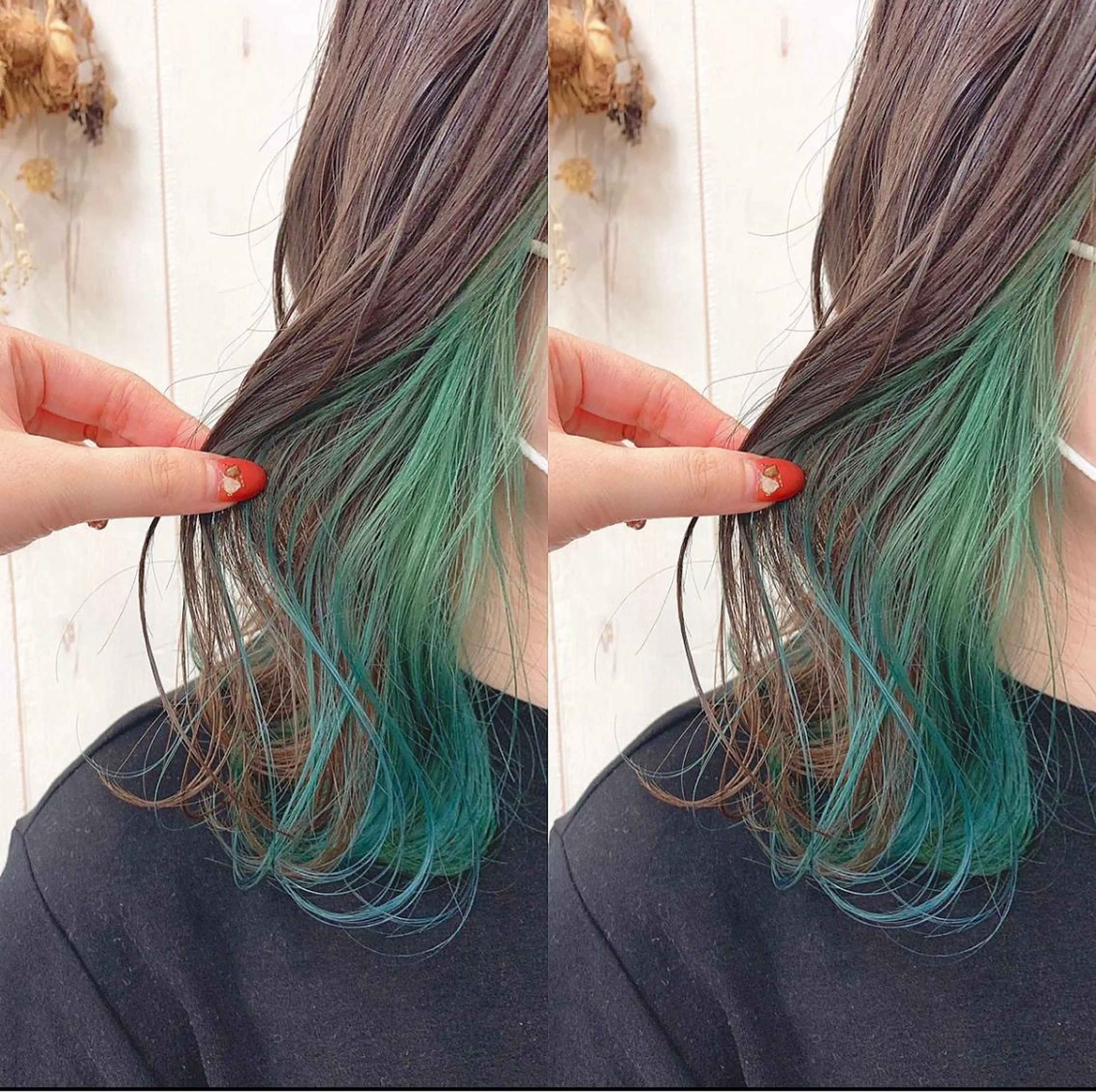 ❤︎ インナーカラー／グリーン❤︎  ケアブリーチ🌈割引🌈の写真