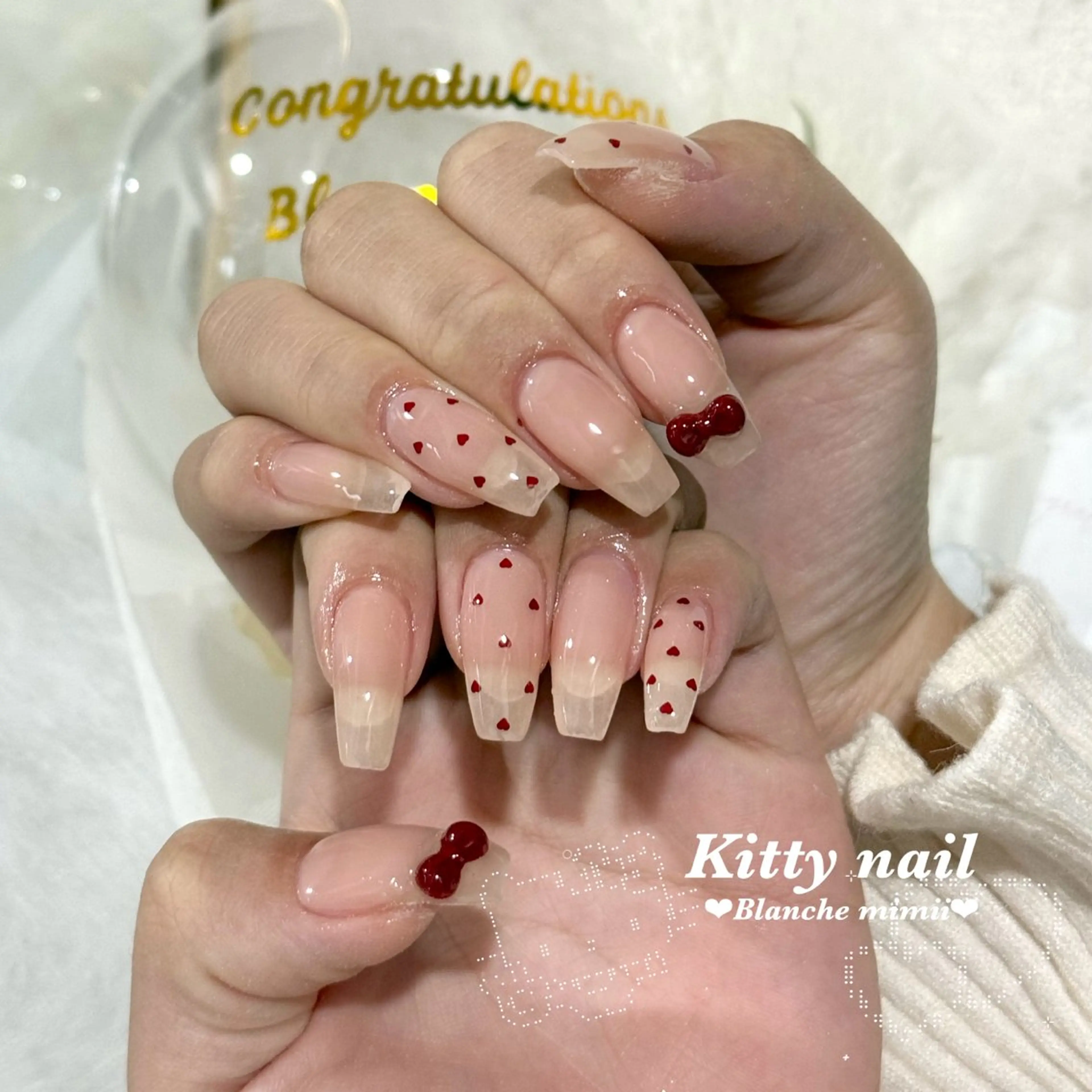 ネイル ガーリー キラキラネイル 韓国ネイル シンプルネイル ワンホンネイル ハンドネイル Blanche　mimii所属・Blanche Ayaのネイルデザイン