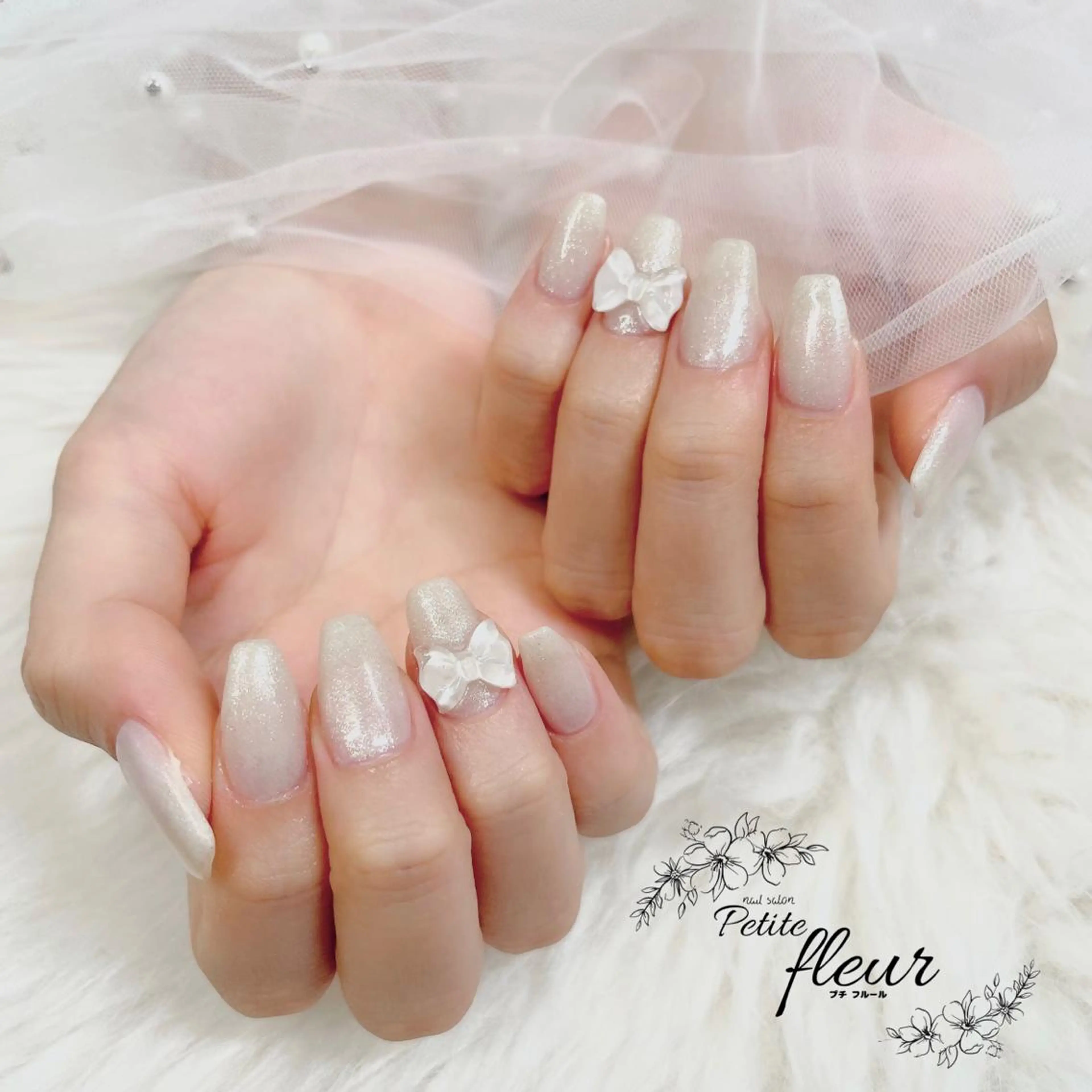 ネイル 氷ネイル・うるうるネイル ラメ(グリッター) ワンカラーネイル リボン ハンドネイル ❁⃘*。Petite fleur❁⃘*りさのネイルデザイン